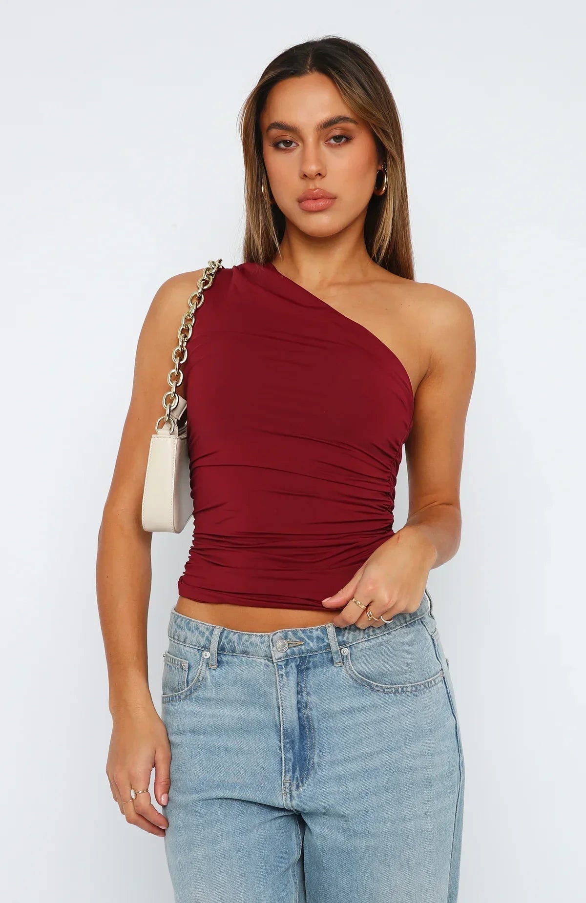 Women’s One Shoulder Crop Top – Asymmetric Fitted Tank