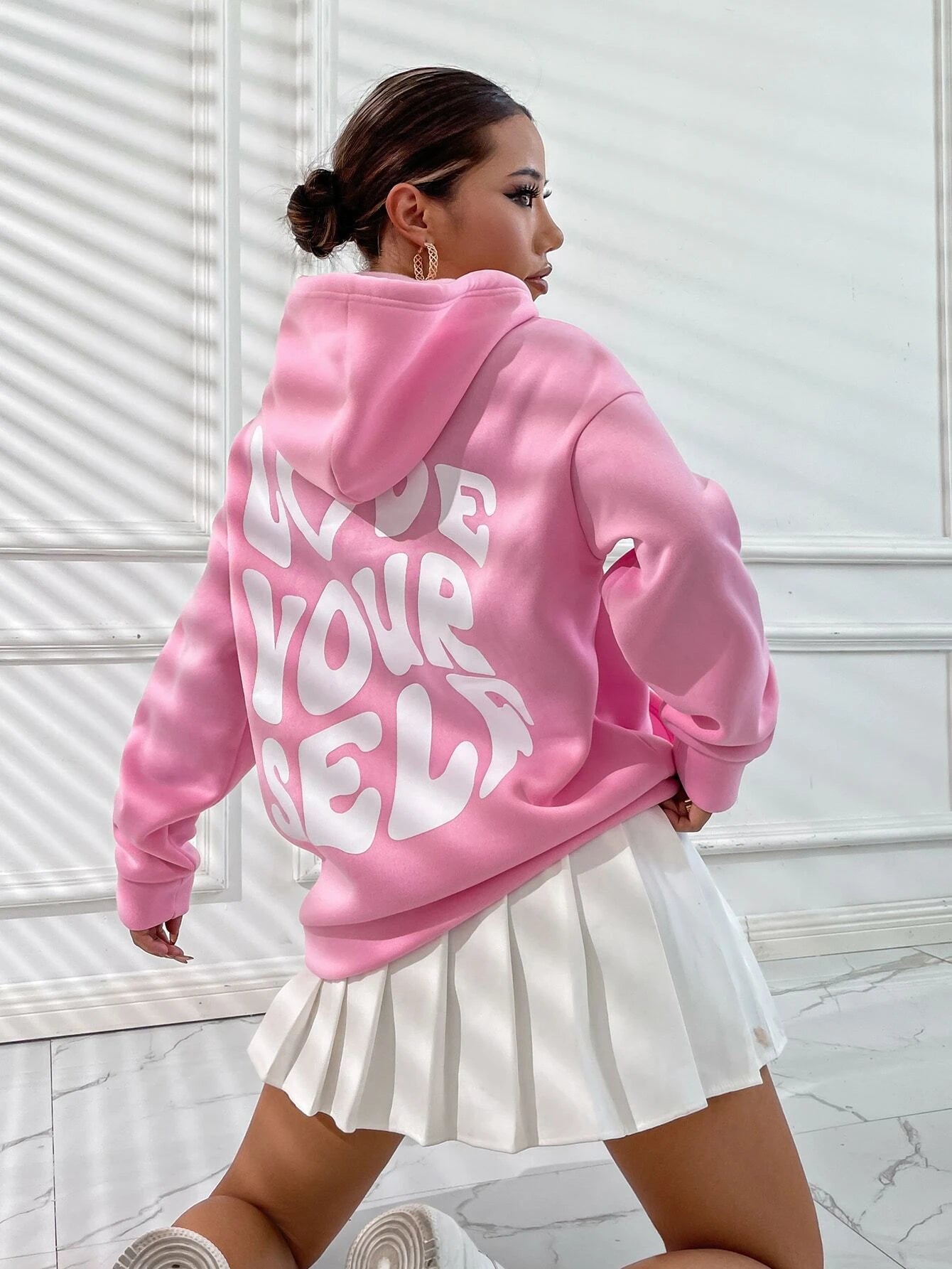 Women’s Oversized Hoodie with Love Yourself Back Print – Multiple Colours