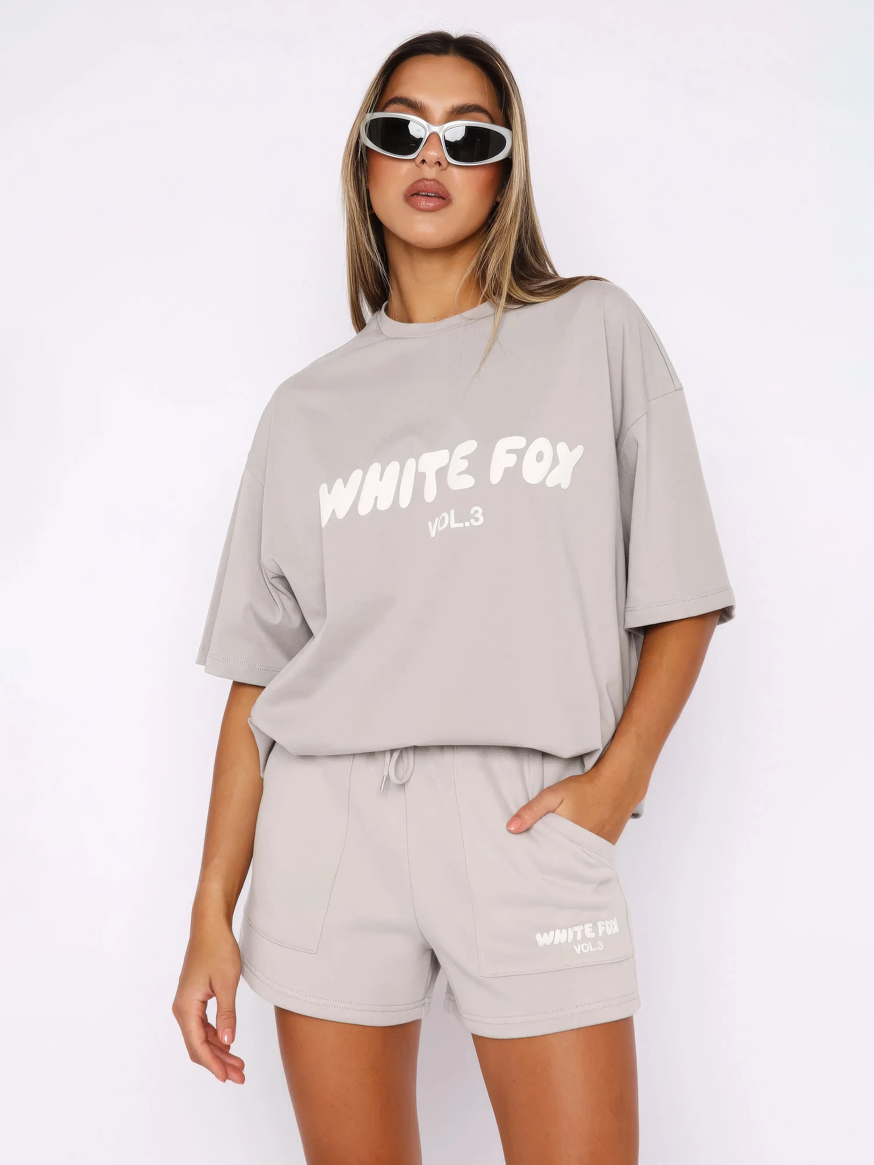 Oversized T-Shirt and Shorts Set for Women – White Fox Casual Co-Ord in Taupe