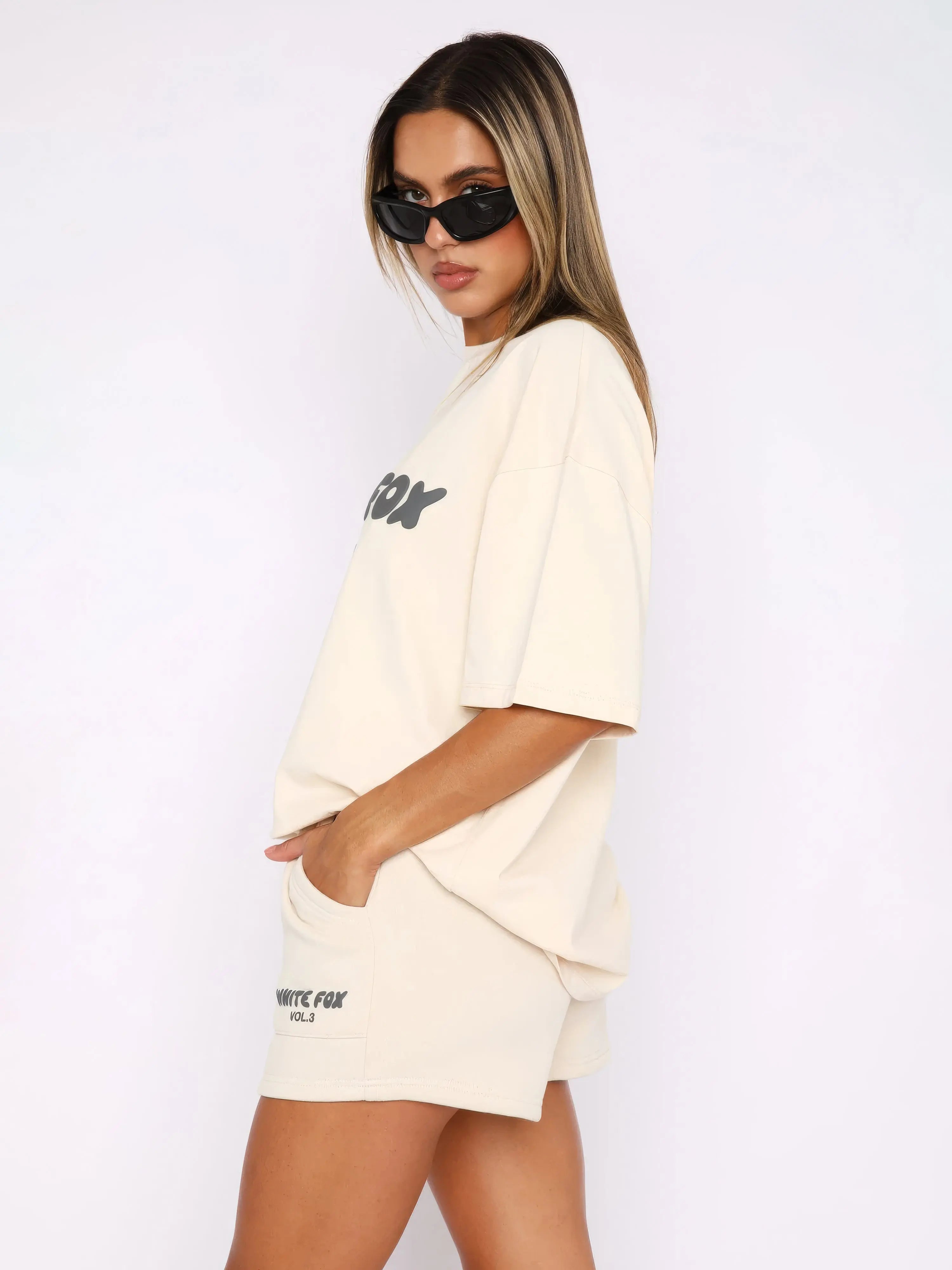 Oversized T-Shirt and Shorts Set for Women – White Fox Casual Co-Ord in Taupe