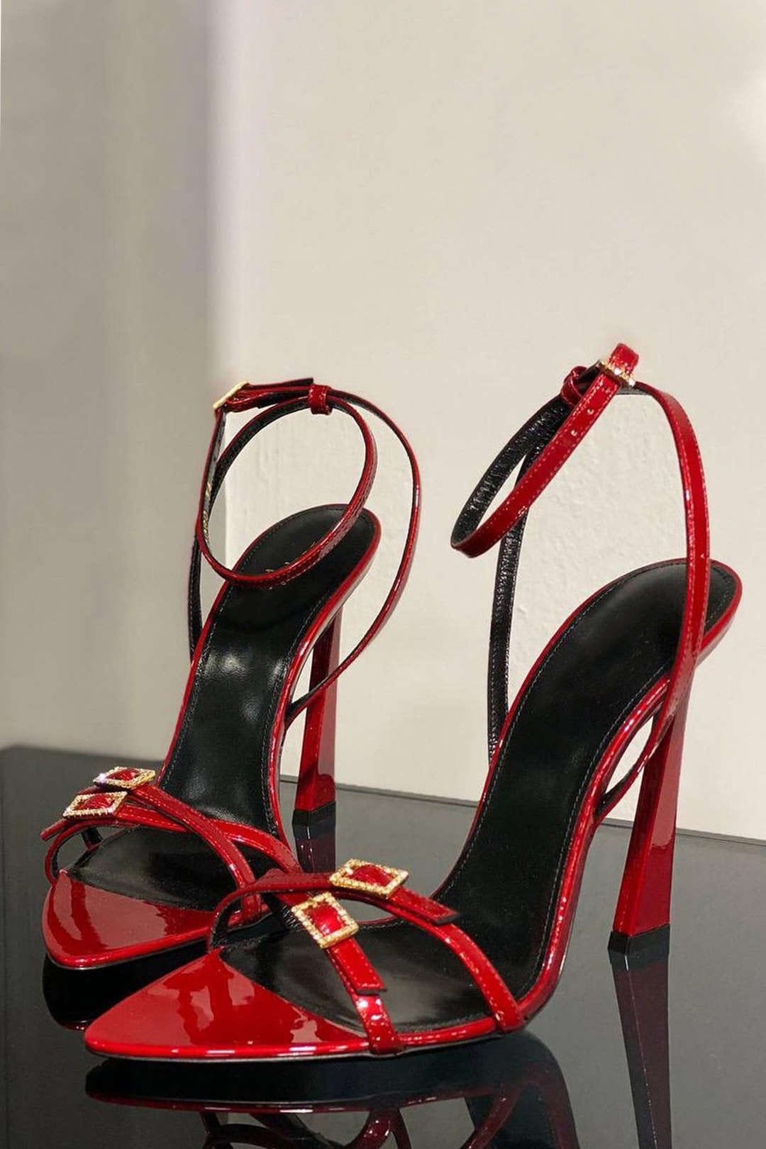 Women’s Red Strappy High Heel Sandals – Ankle Strap Party Heels