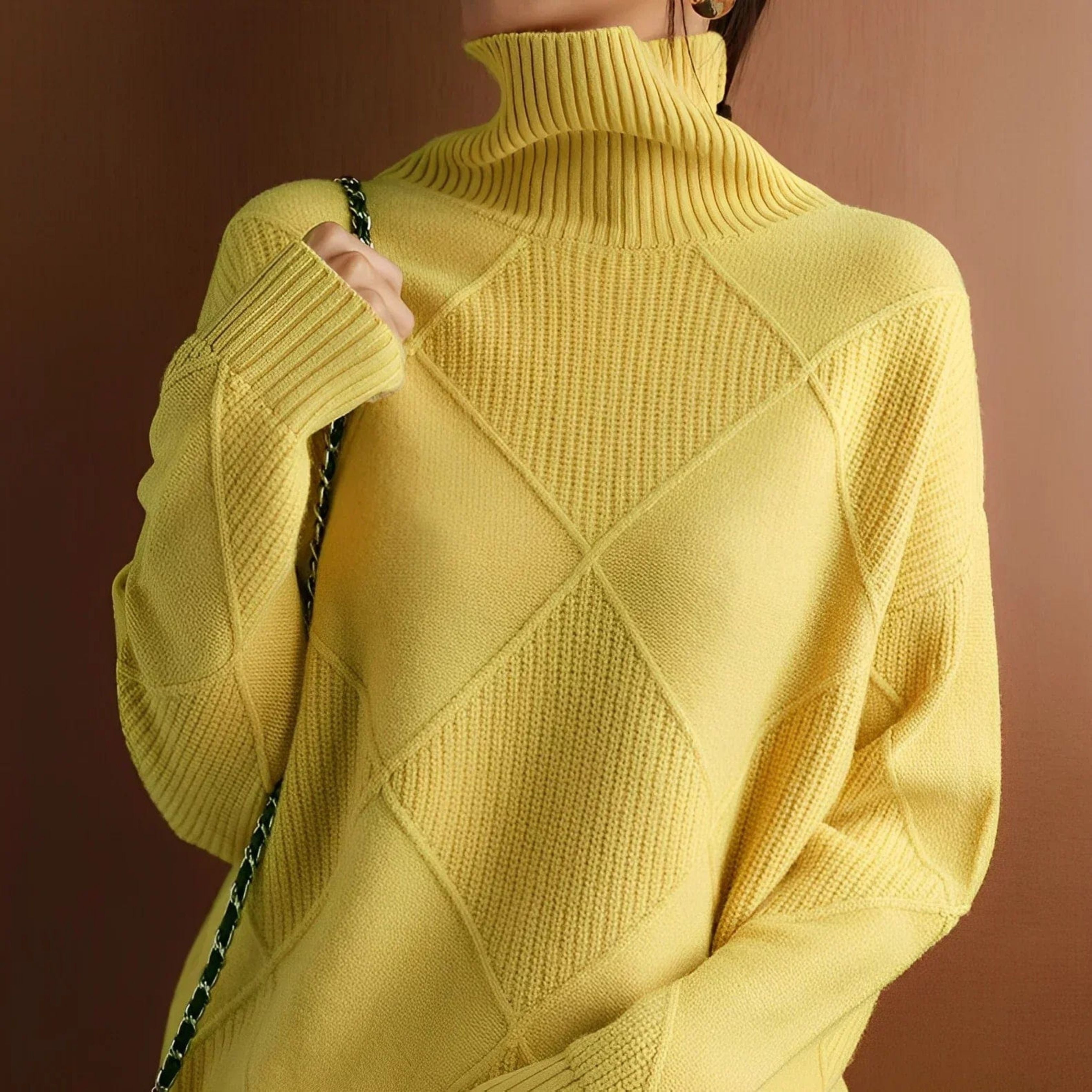 Women’s Turtleneck Sweater with Geometric Knit Pattern