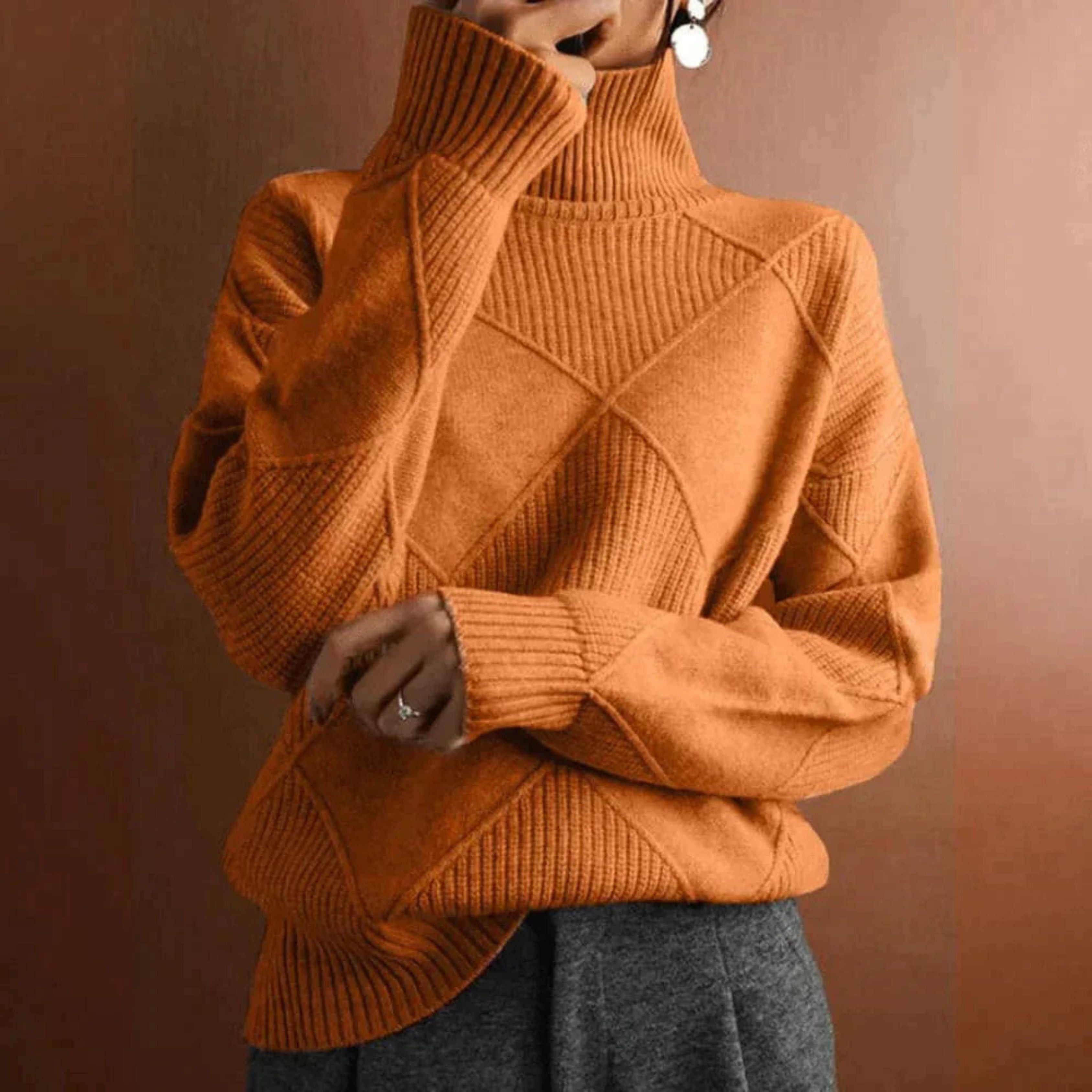 Women’s Turtleneck Sweater with Geometric Knit Pattern