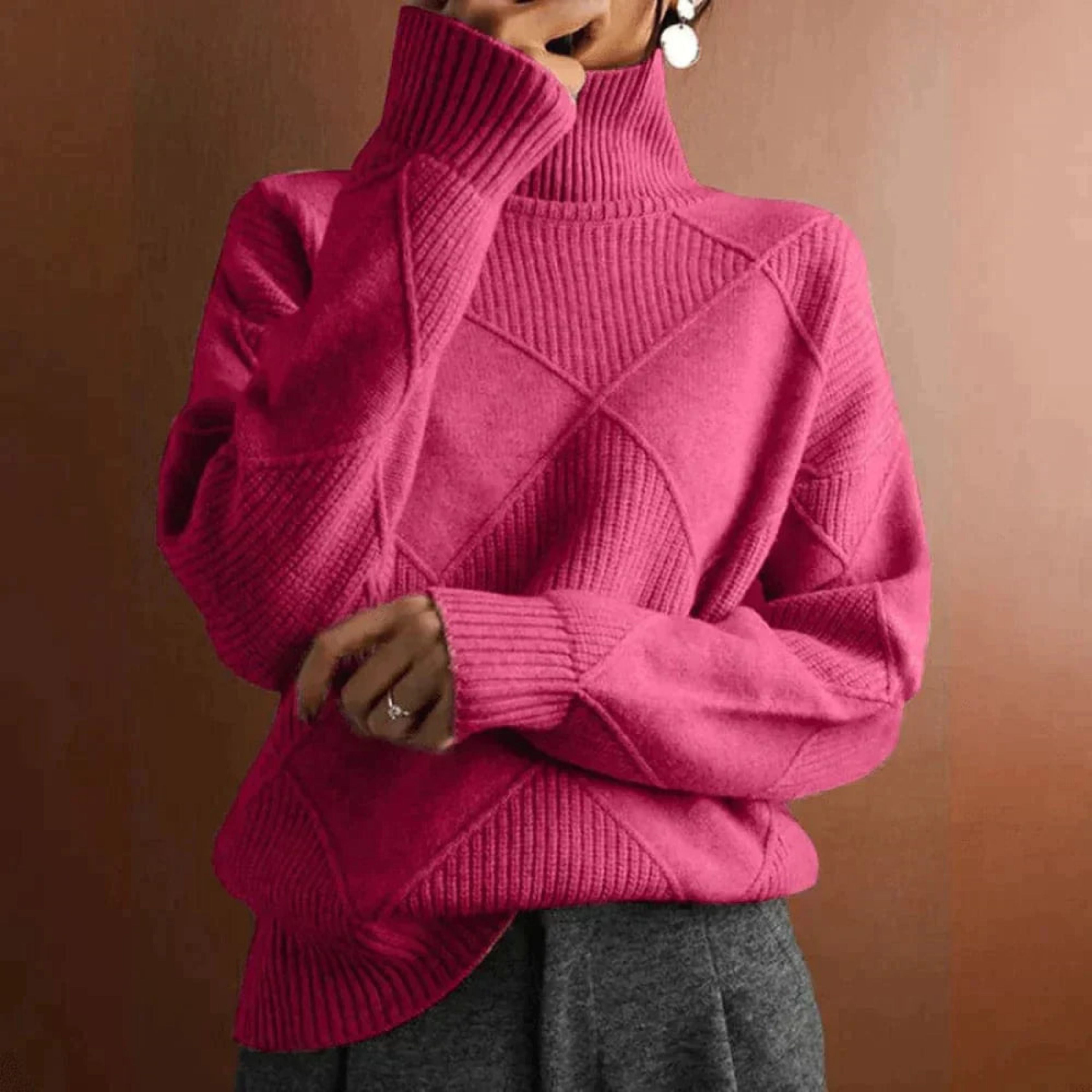 Women’s Turtleneck Sweater with Geometric Knit Pattern