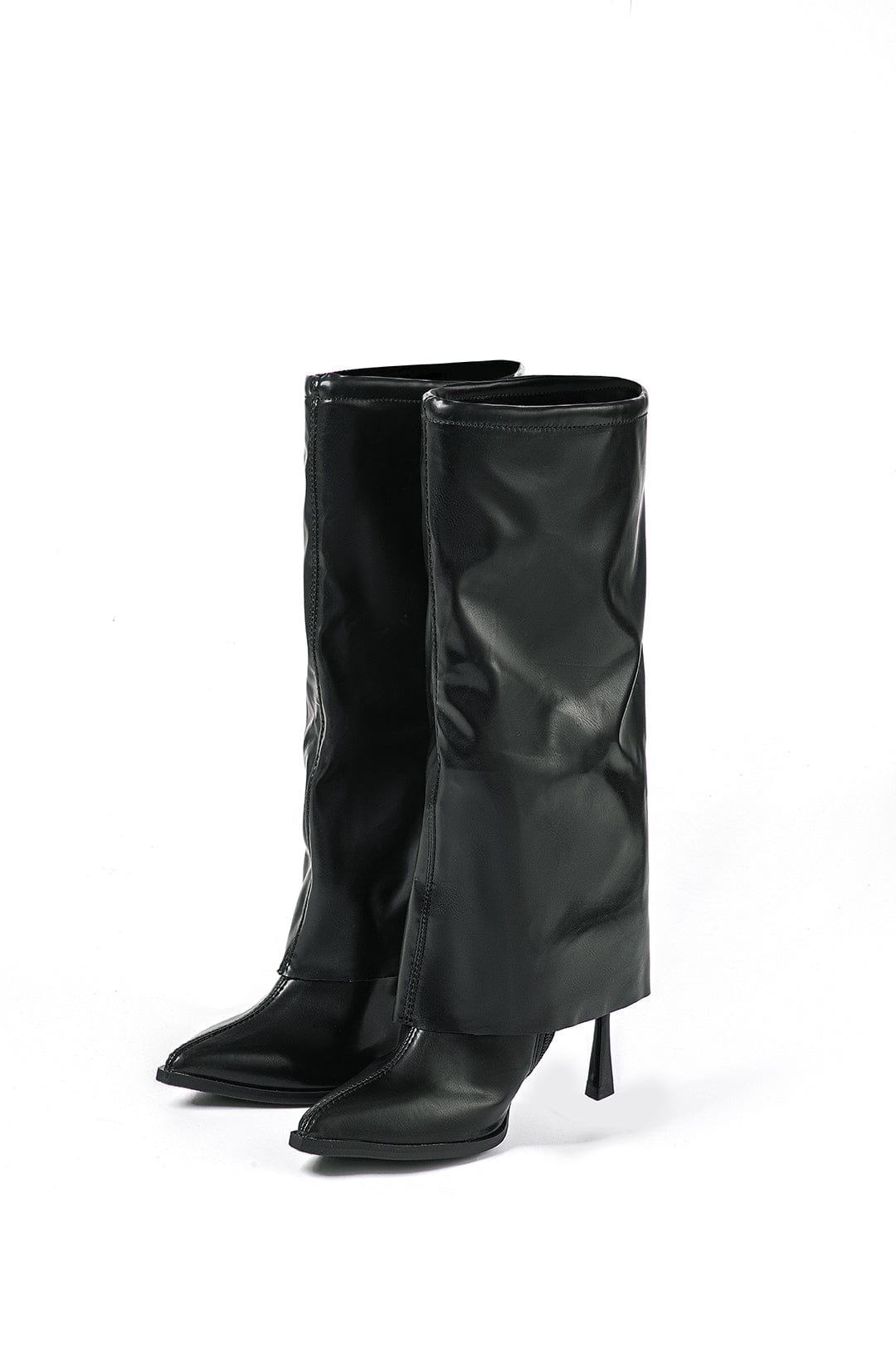 Women’s Black Leather Knee-High Boots – Pointed Toe with Stiletto Heel