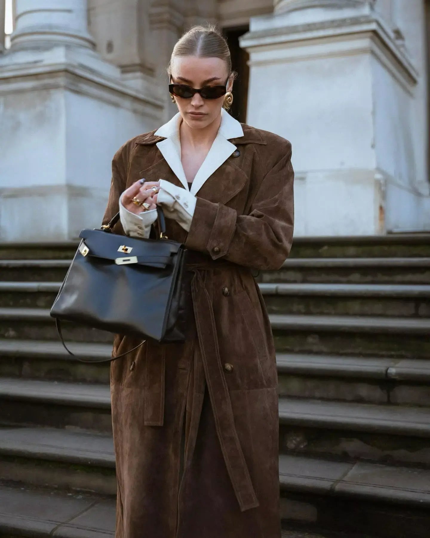 Women's Long Suede Trench Coat