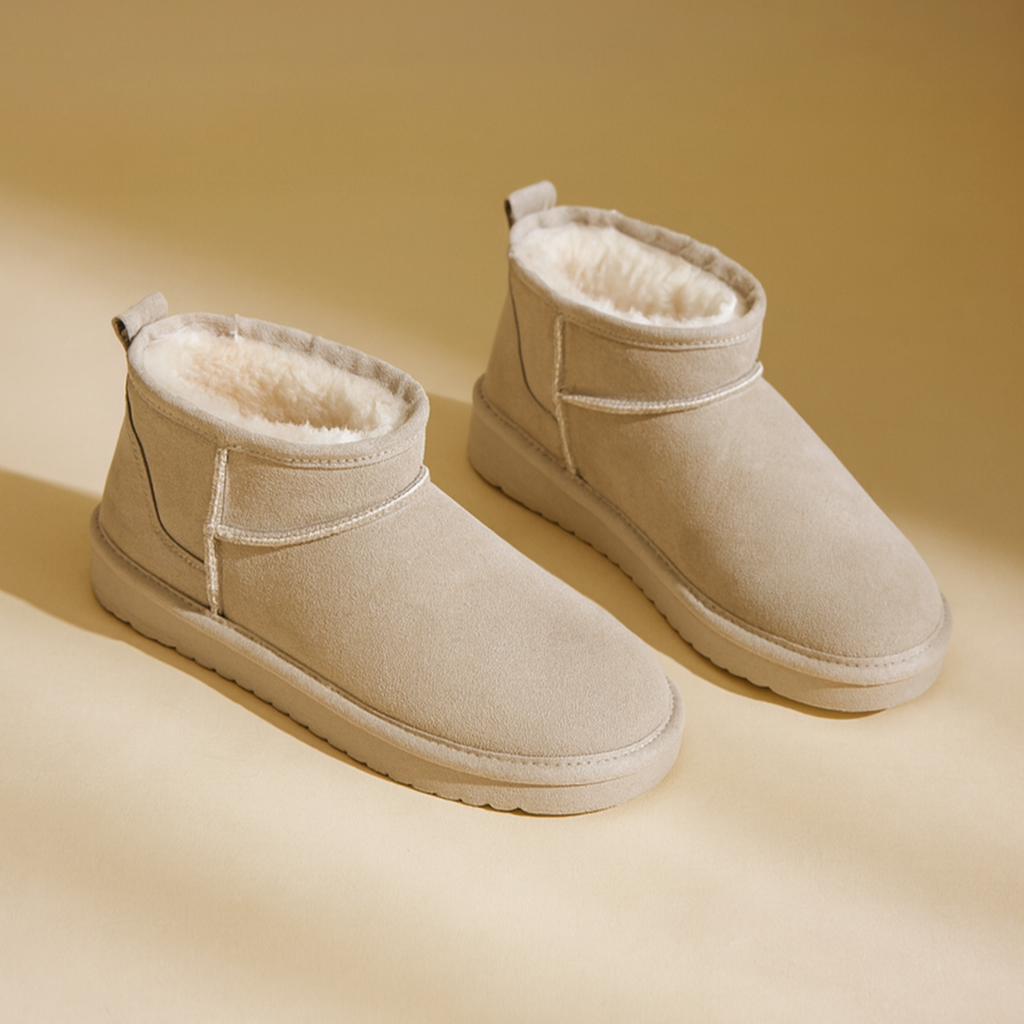 Women's Winter Boots – Fleece-Lined Suede Ankle Boots – Non-Slip Sole – Brown