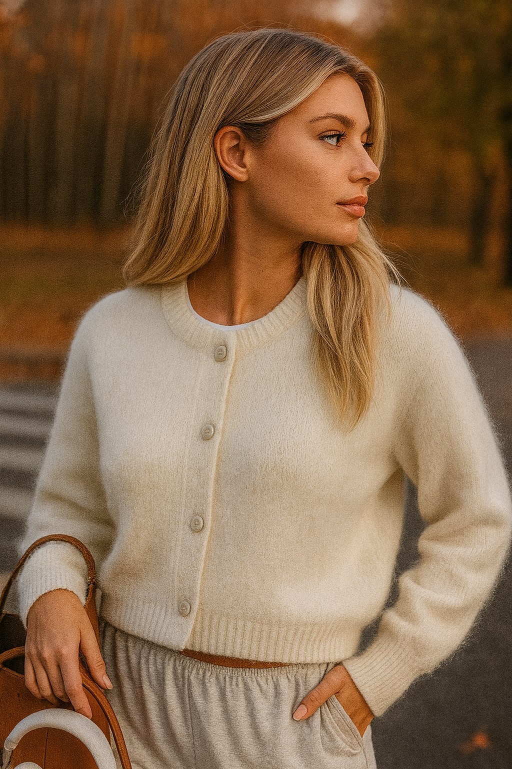 Cropped White Fluffy Cardigan – Soft Knit Button-Up for Women