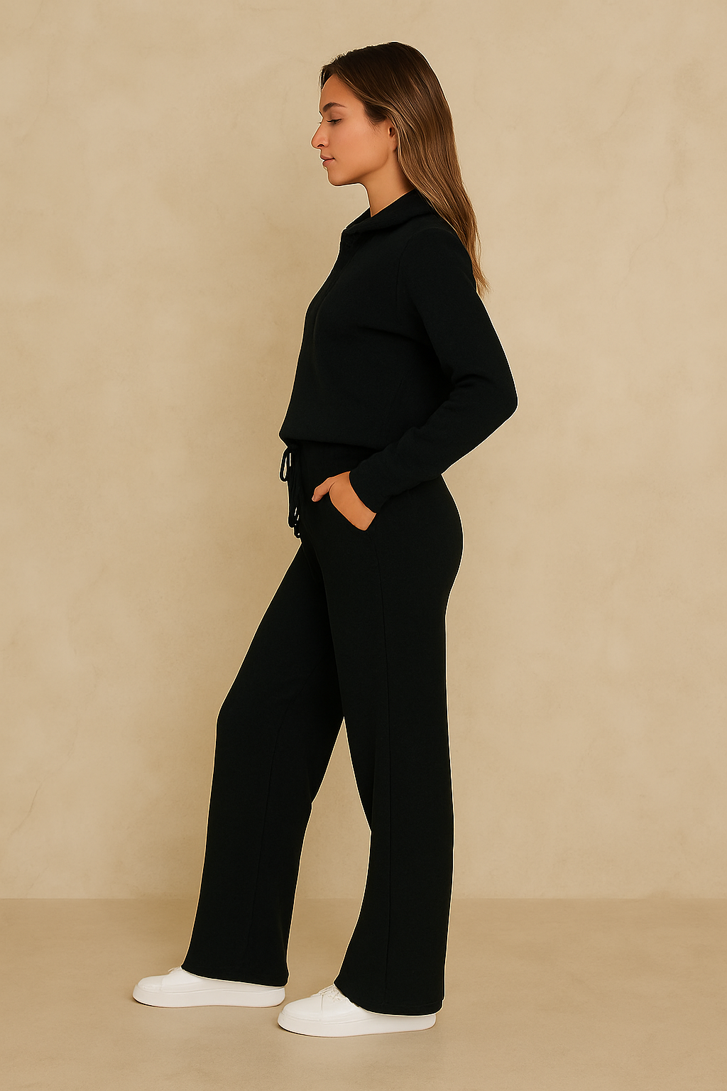 Elegant Beige Zipper Lounge Set