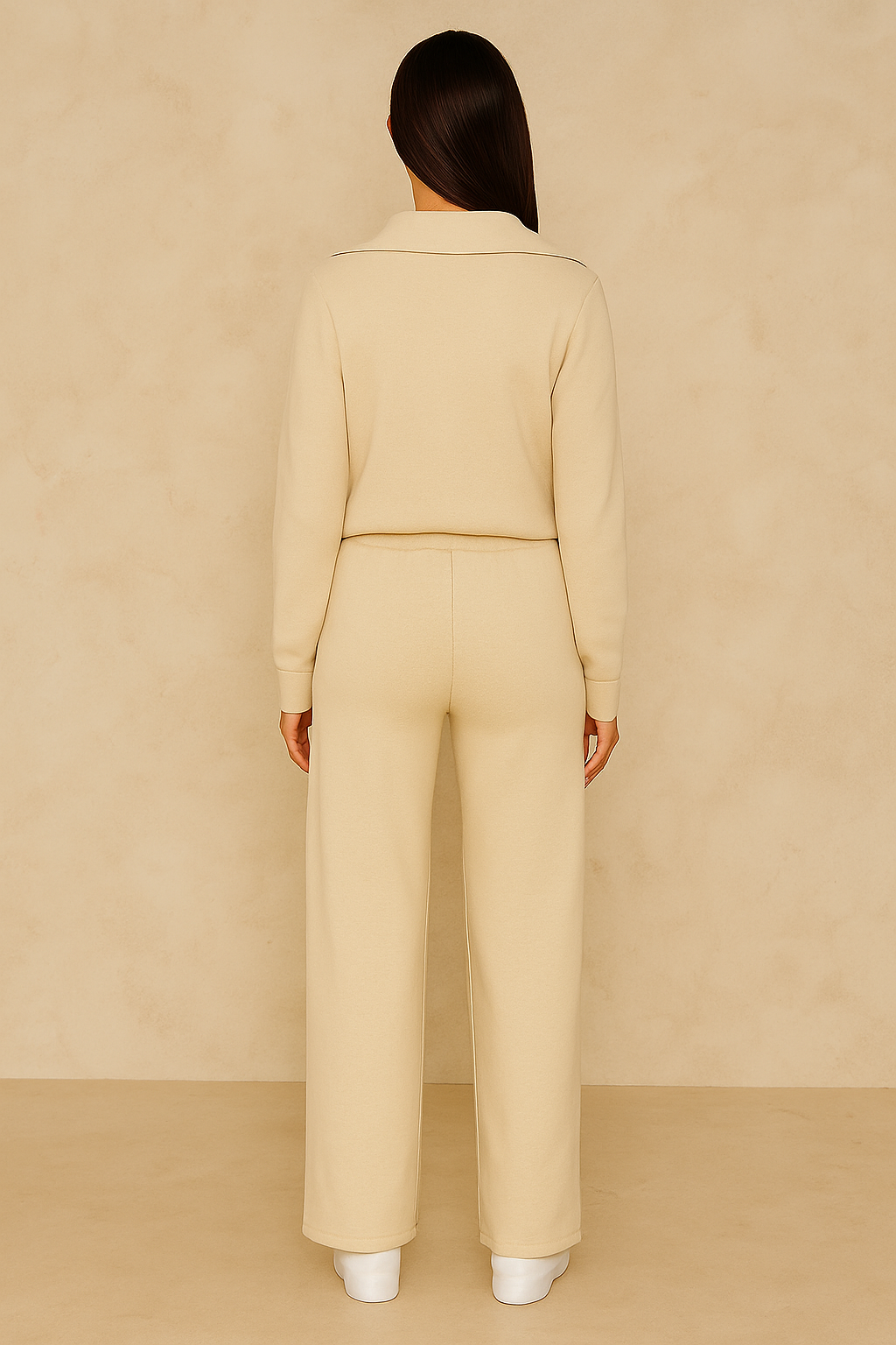 Elegant Beige Zipper Lounge Set