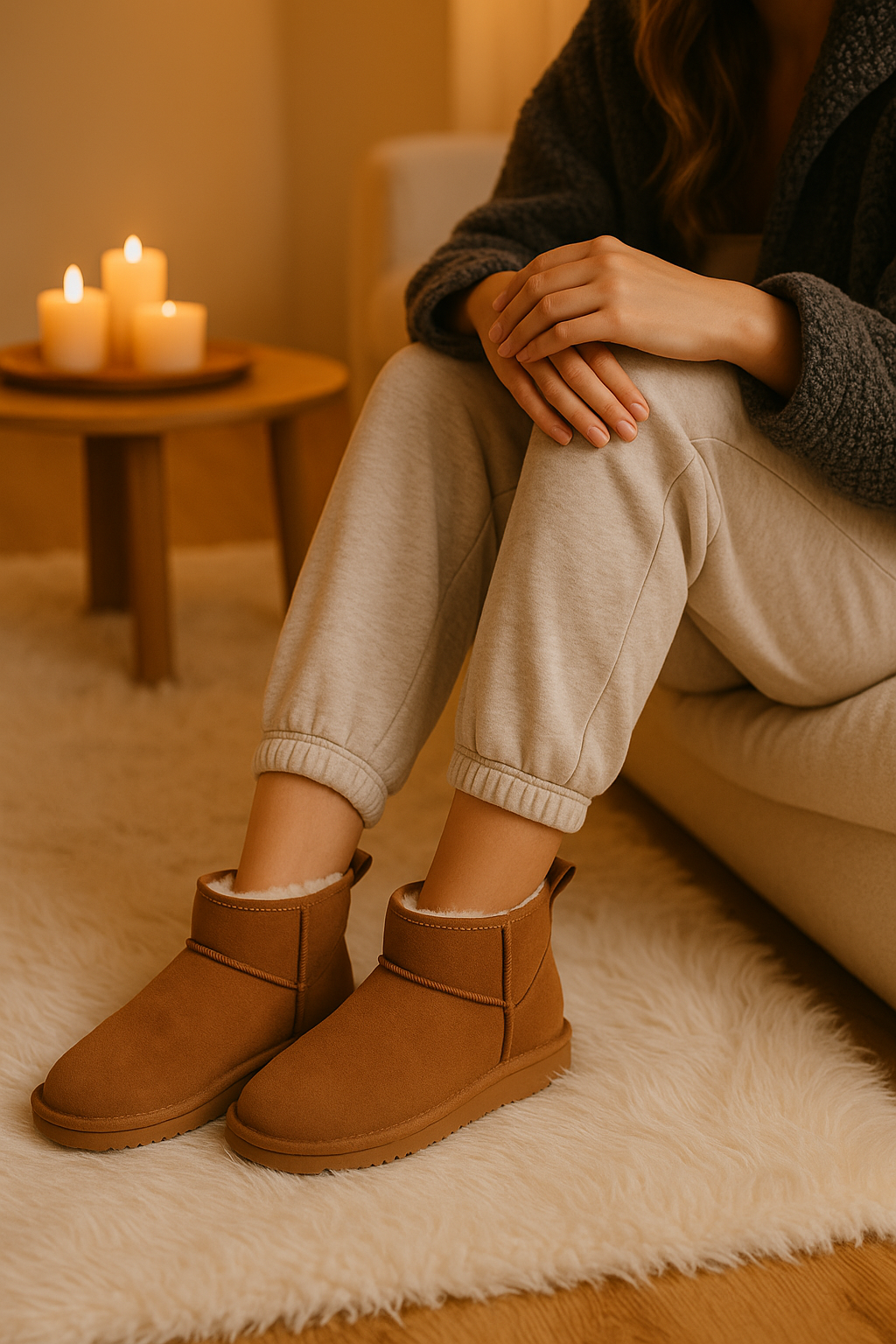 Women's Winter Boots – Fleece-Lined Suede Ankle Boots – Non-Slip Sole – Brown