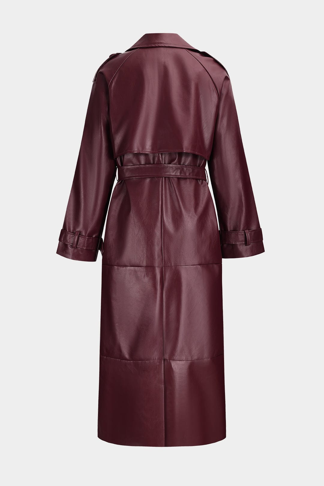 Women's Long Faux Leather Trench Coat – Belted Full-Length Jacket