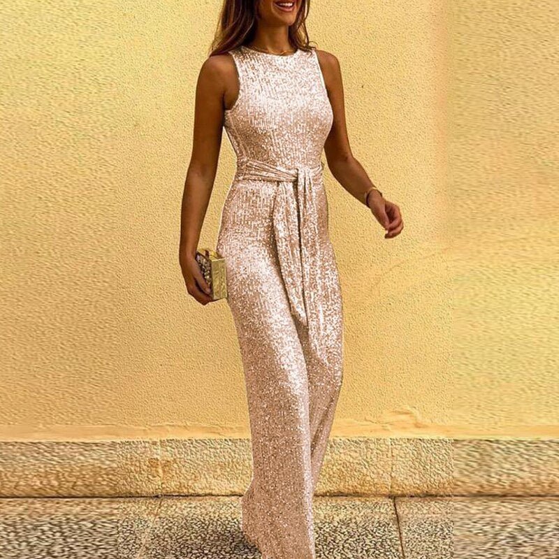 Women’s Sleeveless Belted Jumpsuit – Elegant Summer Outfit