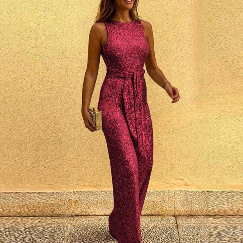 Women’s Sleeveless Belted Jumpsuit – Elegant Summer Outfit