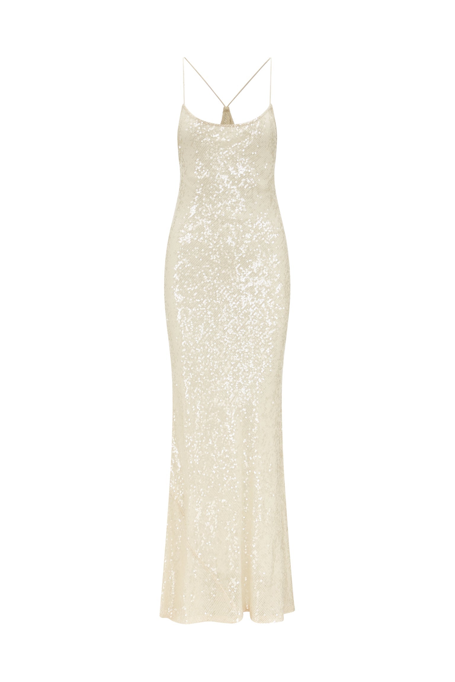 Elegant Sequin Evening Dress – Champagne | Backless Maxi Gown