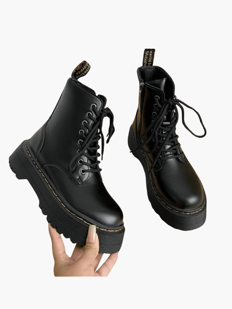 Women’s Black Platform Combat Boots – Lace-Up Ankle Boots