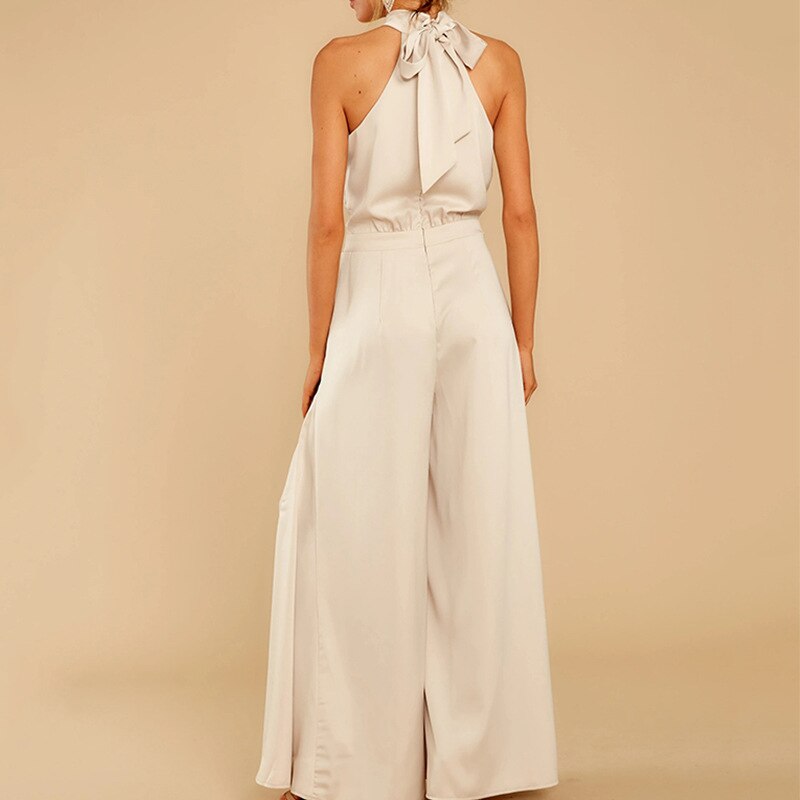 Women’s White Halterneck Jumpsuit – Wide Leg Evening One-Piece