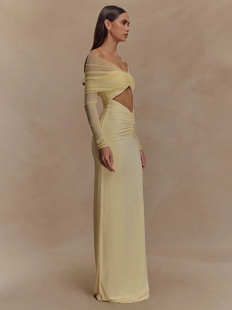 Off-Shoulder Cut-Out Evening Gown – Long Formal Dress for Women