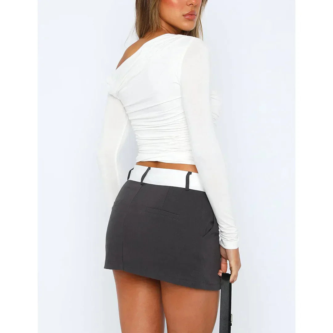 Women’s Off-Shoulder Long Sleeve Crop Top – Fitted Blouse