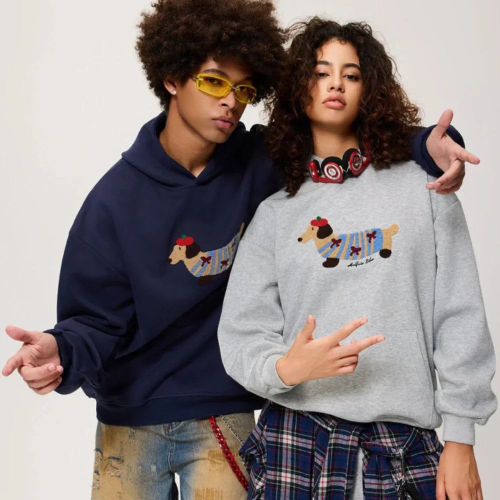 Unisex Oversized Hoodie with Colorful Dog Print – Casual Graphic Sweatshirt