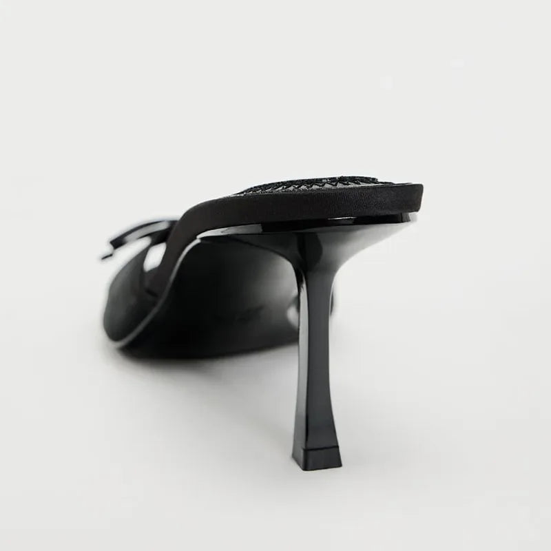 Women’s Black Mule Heels – Strappy Open Toe Sandals