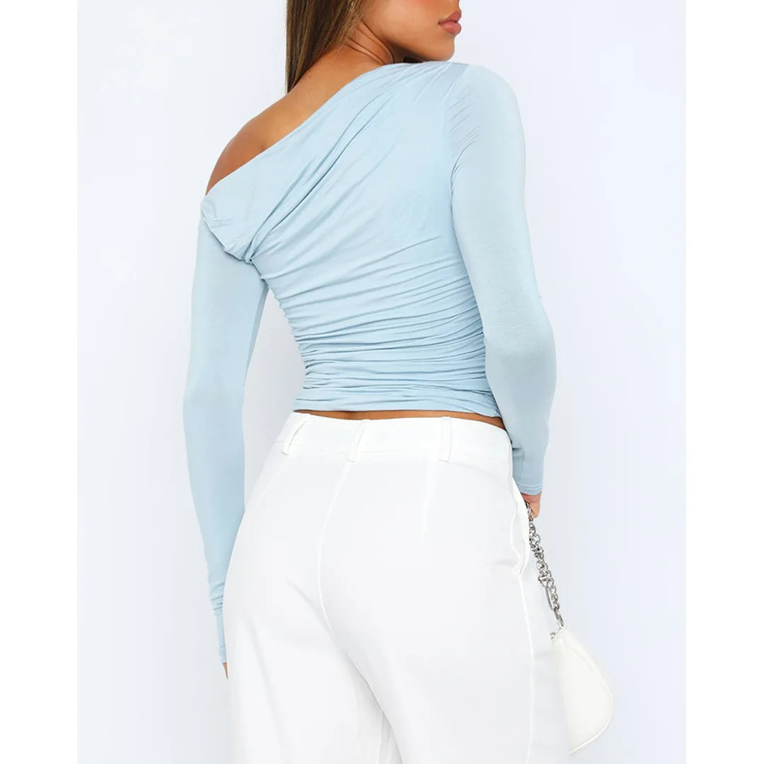 Women’s Off-Shoulder Long Sleeve Crop Top – Fitted Blouse