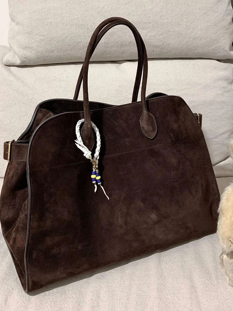Brown Suede Tote Bag – Large Shoulder Handbag for Women