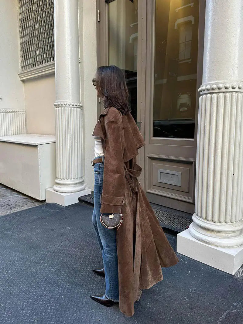 Women's Long Suede Trench Coat