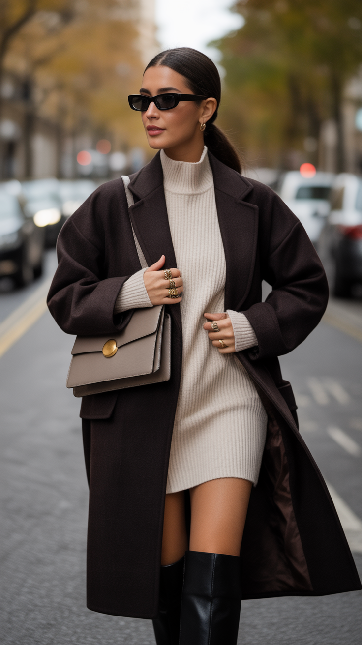 Long Double-Breasted Women's Coat – Elegant and Timeless in Brown