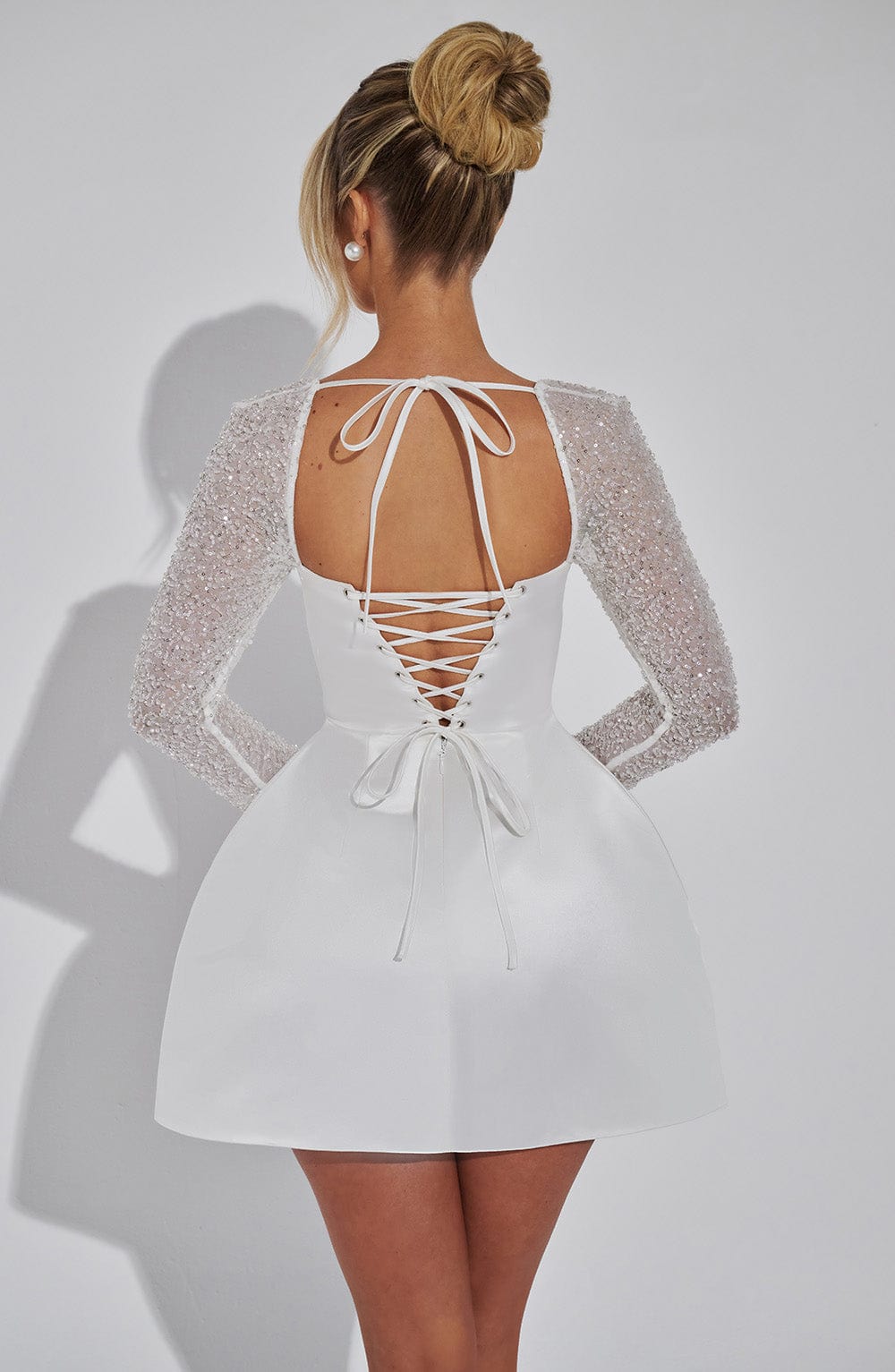 Women’s Satin Mini Dress with Sheer Long Sleeves – Elegant Party Outfit