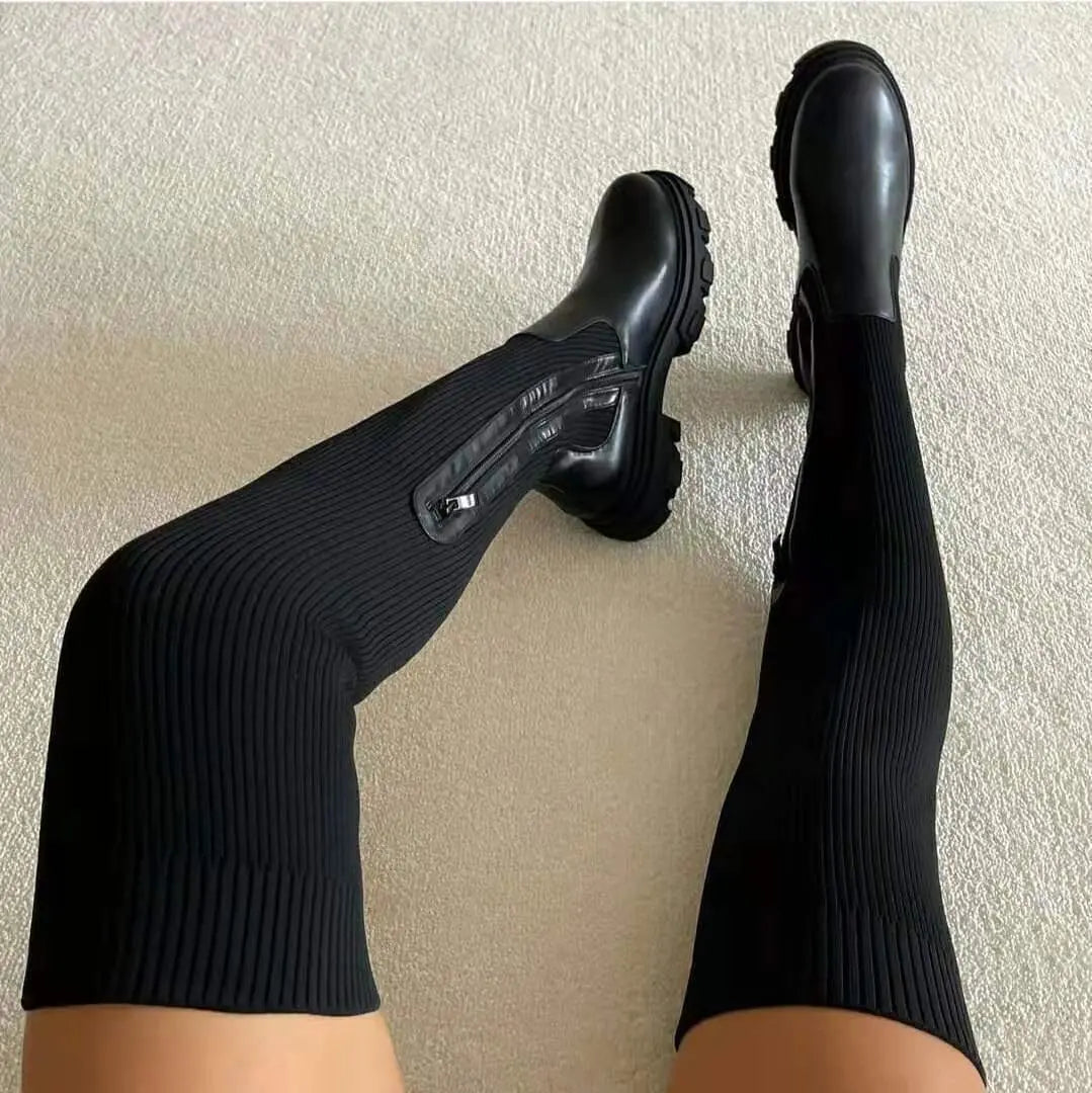 Women’s Knee-High Chunky Sole Boots – Modern Trendy Design