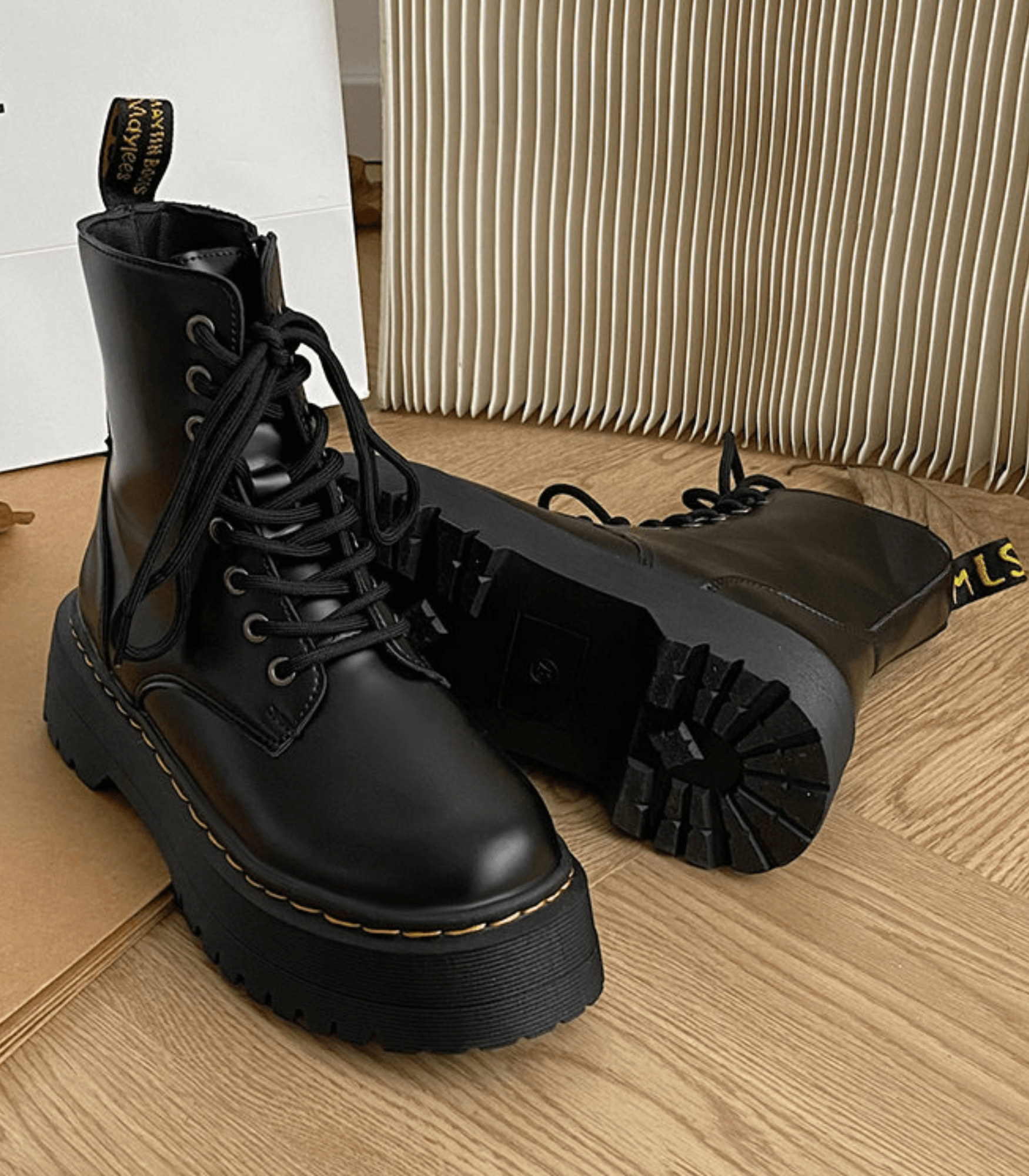 Women’s Black Platform Combat Boots – Lace-Up Ankle Boots