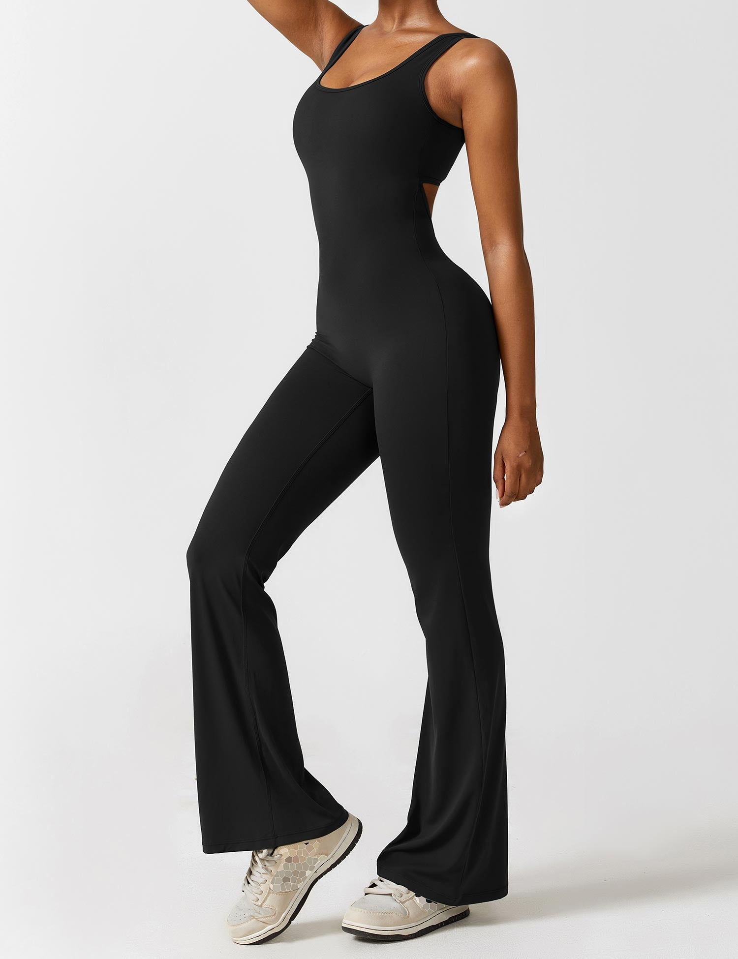 Women’s Open Back Activewear Jumpsuit – Flared Sportswear Outfit