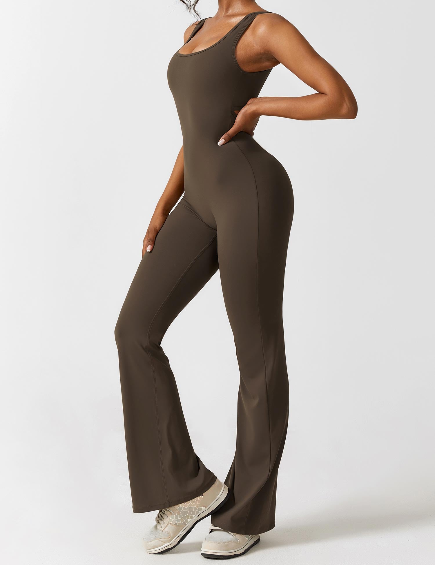 Women’s Open Back Activewear Jumpsuit – Flared Sportswear Outfit