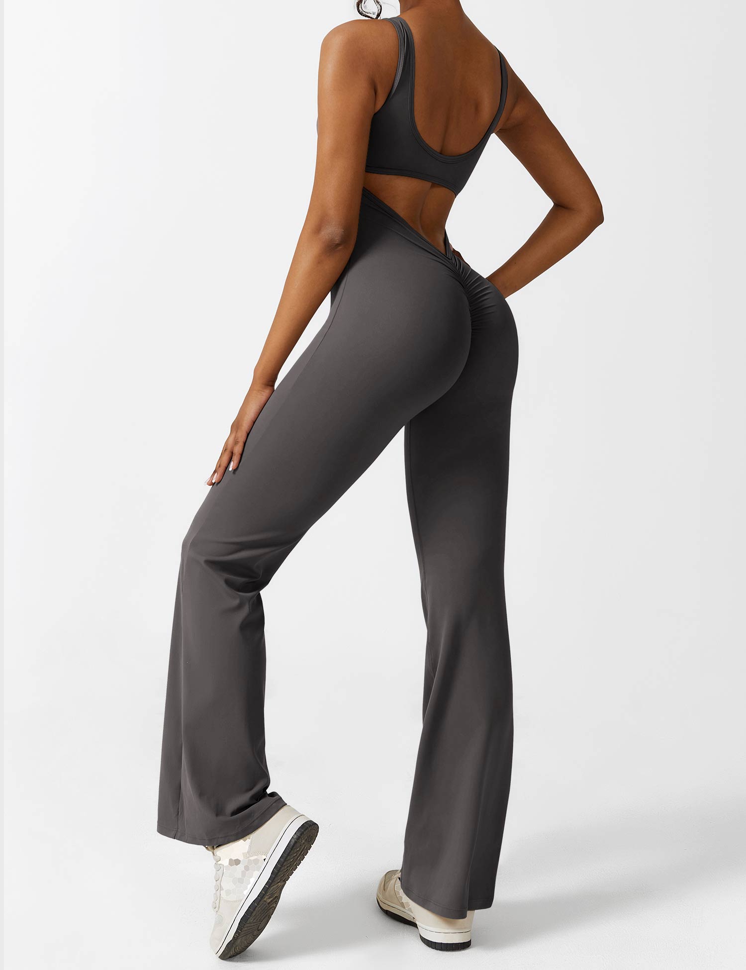 Women’s Open Back Activewear Jumpsuit – Flared Sportswear Outfit