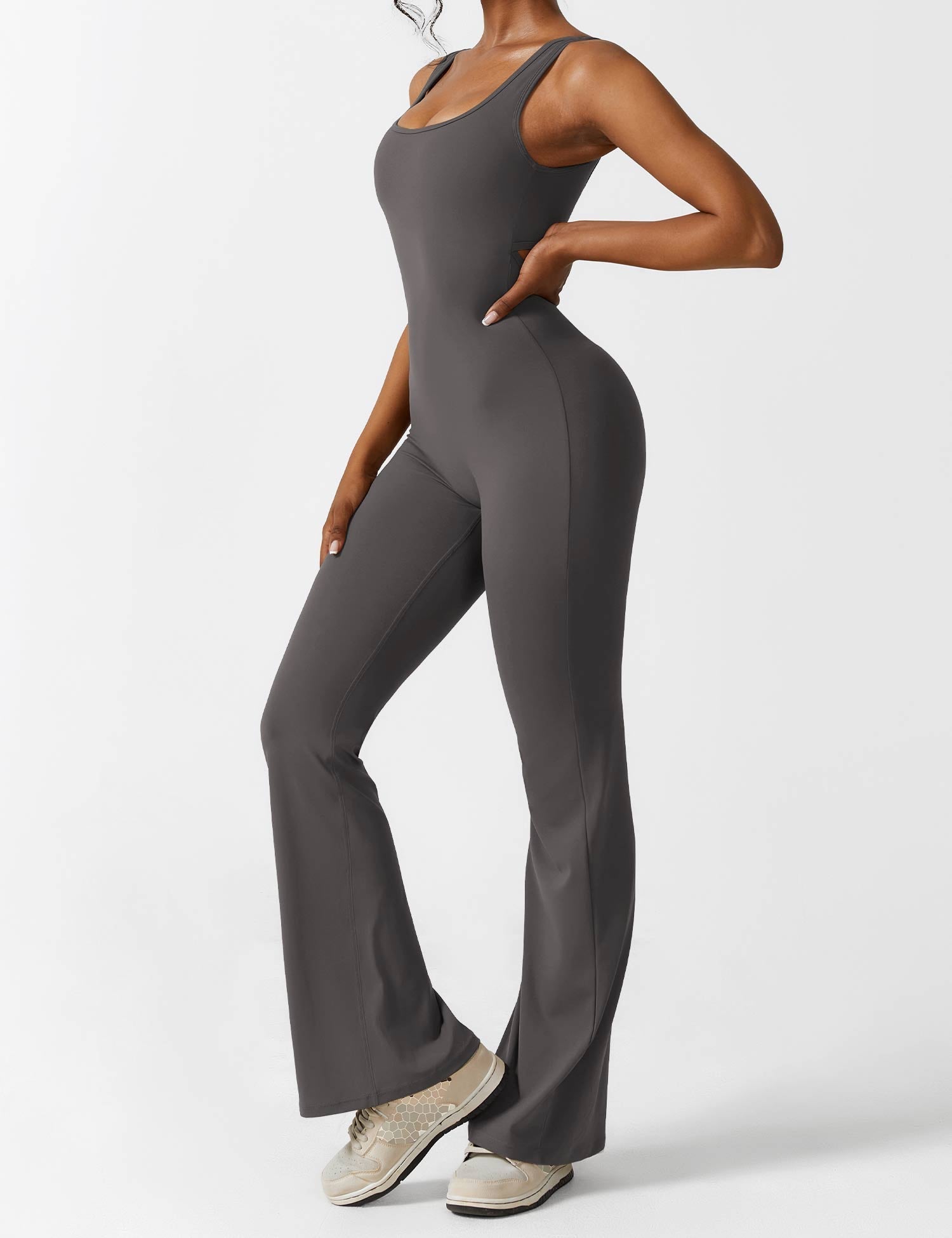 Women’s Open Back Activewear Jumpsuit – Flared Sportswear Outfit