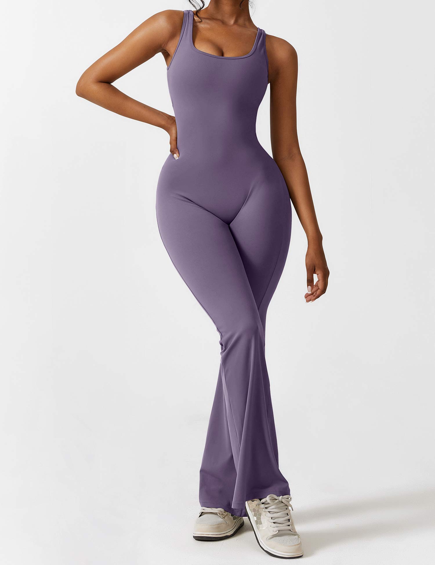 Women’s Open Back Activewear Jumpsuit – Flared Sportswear Outfit