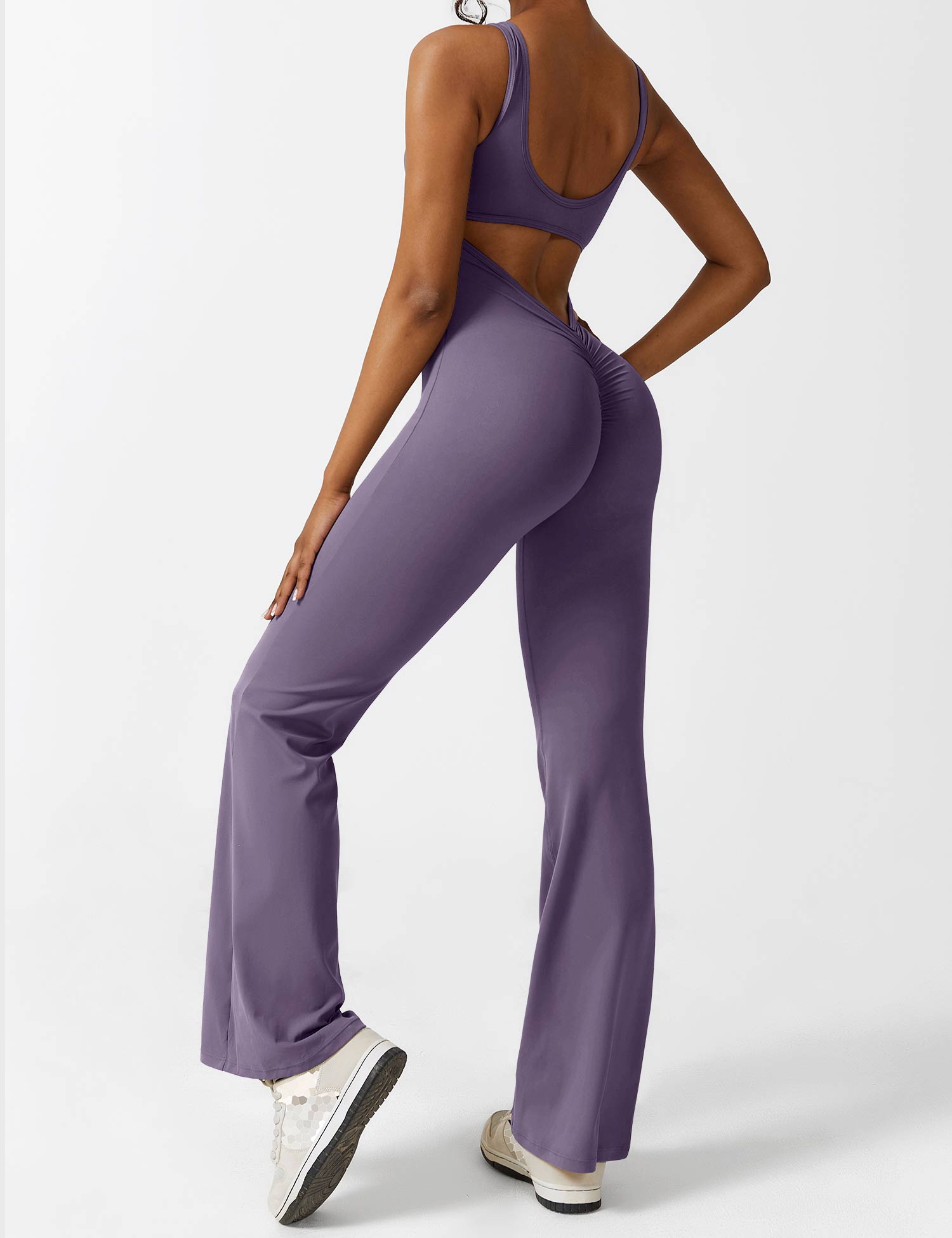 Women’s Open Back Activewear Jumpsuit – Flared Sportswear Outfit