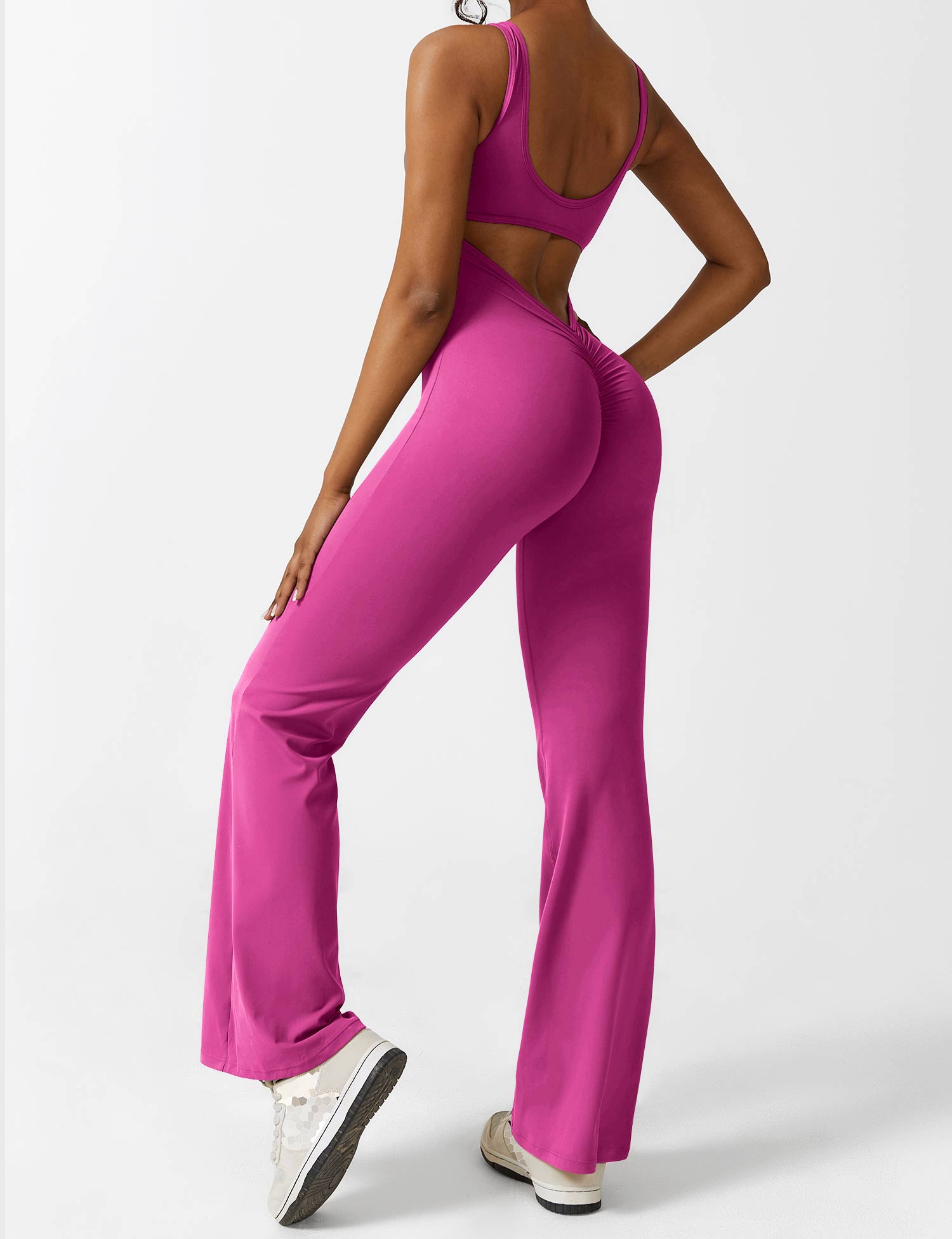 Women’s Open Back Activewear Jumpsuit – Flared Sportswear Outfit
