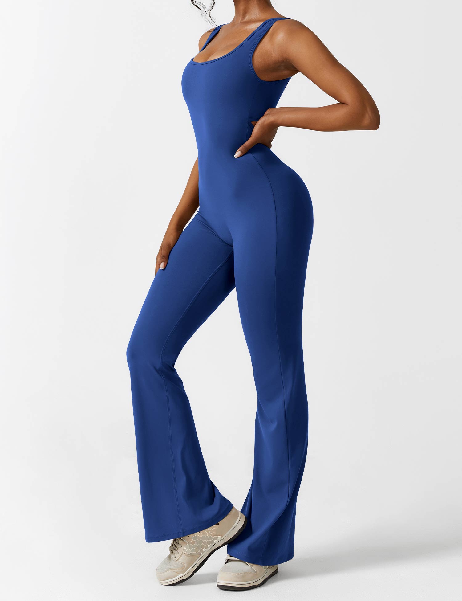 Women’s Open Back Activewear Jumpsuit – Flared Sportswear Outfit