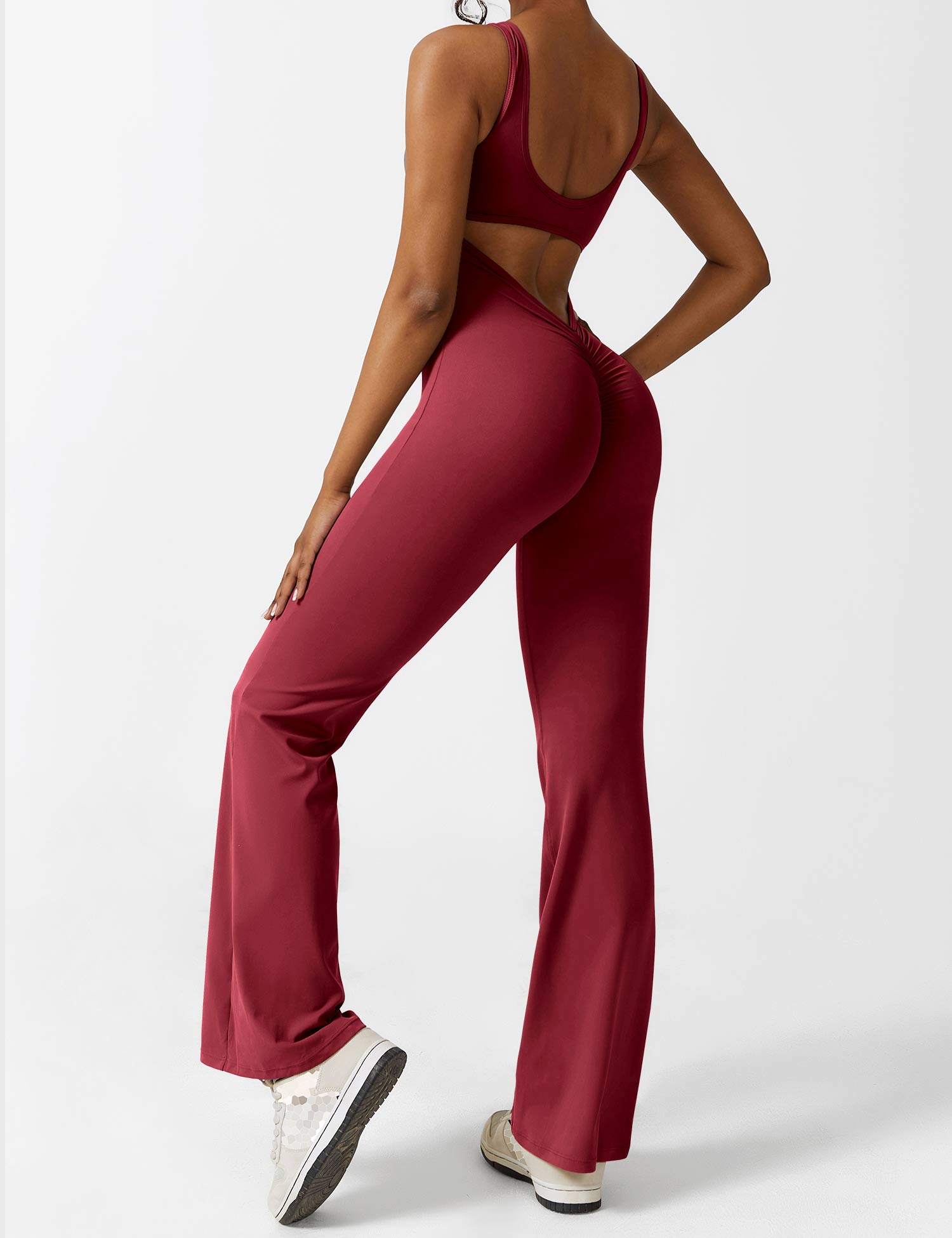Women’s Open Back Activewear Jumpsuit – Flared Sportswear Outfit