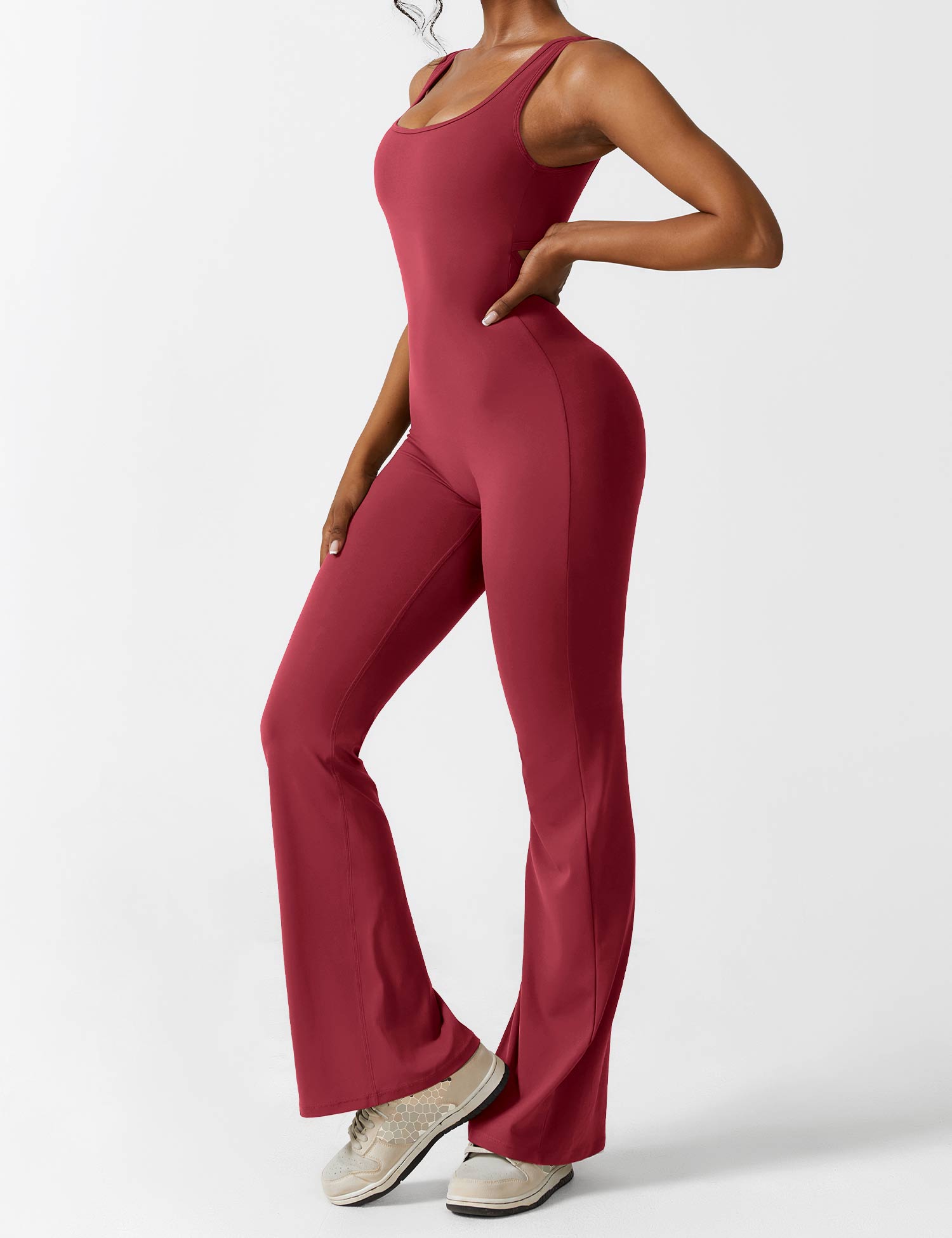 Women’s Open Back Activewear Jumpsuit – Flared Sportswear Outfit