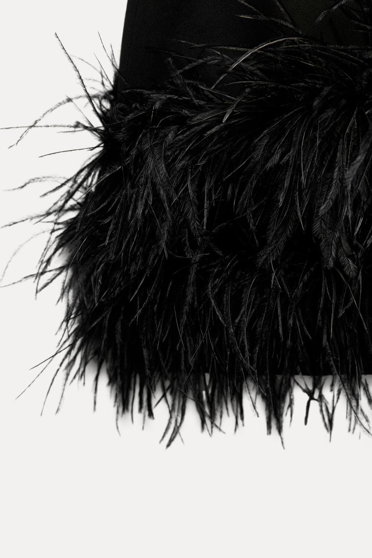 Feather Trim Long Sleeve Mini Dress – Fitted Cocktail Dress with Shoulder Detail