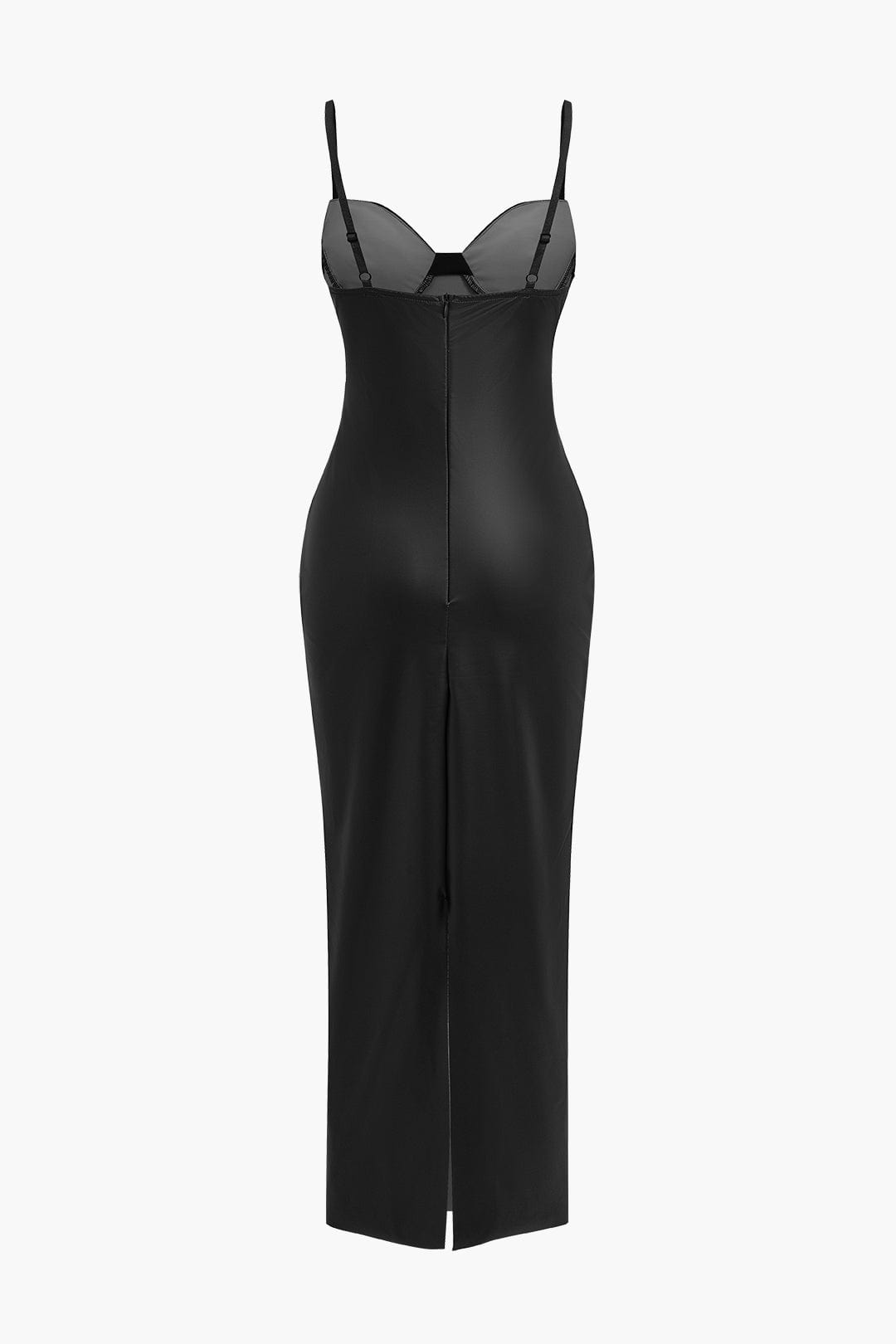Women’s Faux Leather Bodycon Maxi Dress – Strappy Evening Gown