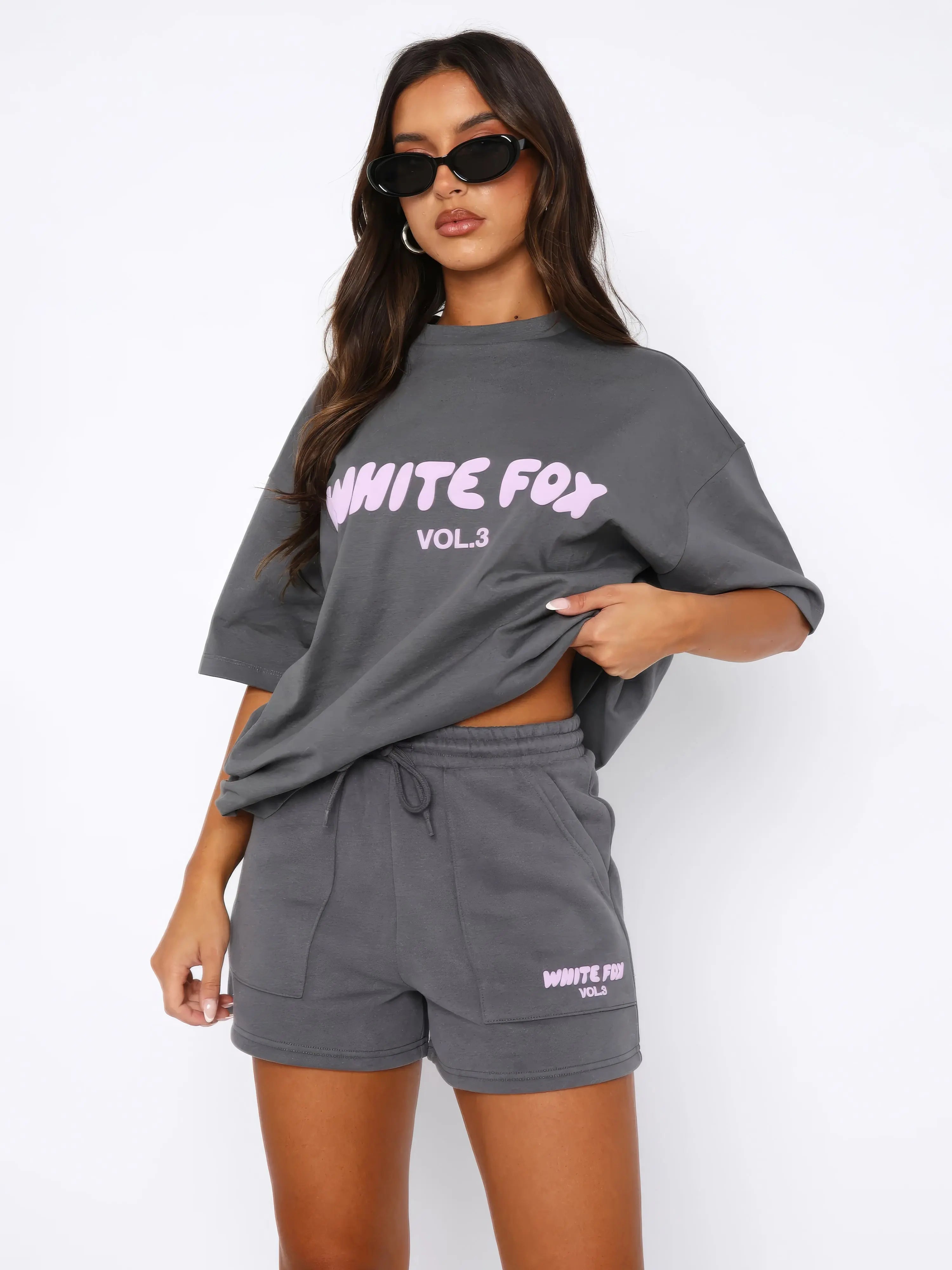 Oversized T-Shirt and Shorts Set for Women – White Fox Casual Co-Ord in Taupe