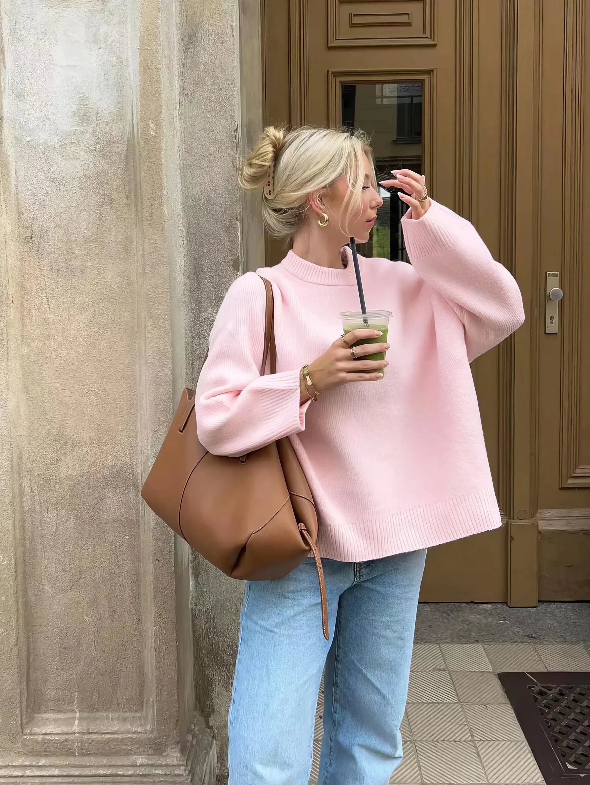 Women’s Oversized Pink Jumper – Casual Loose-Fit Knitwear
