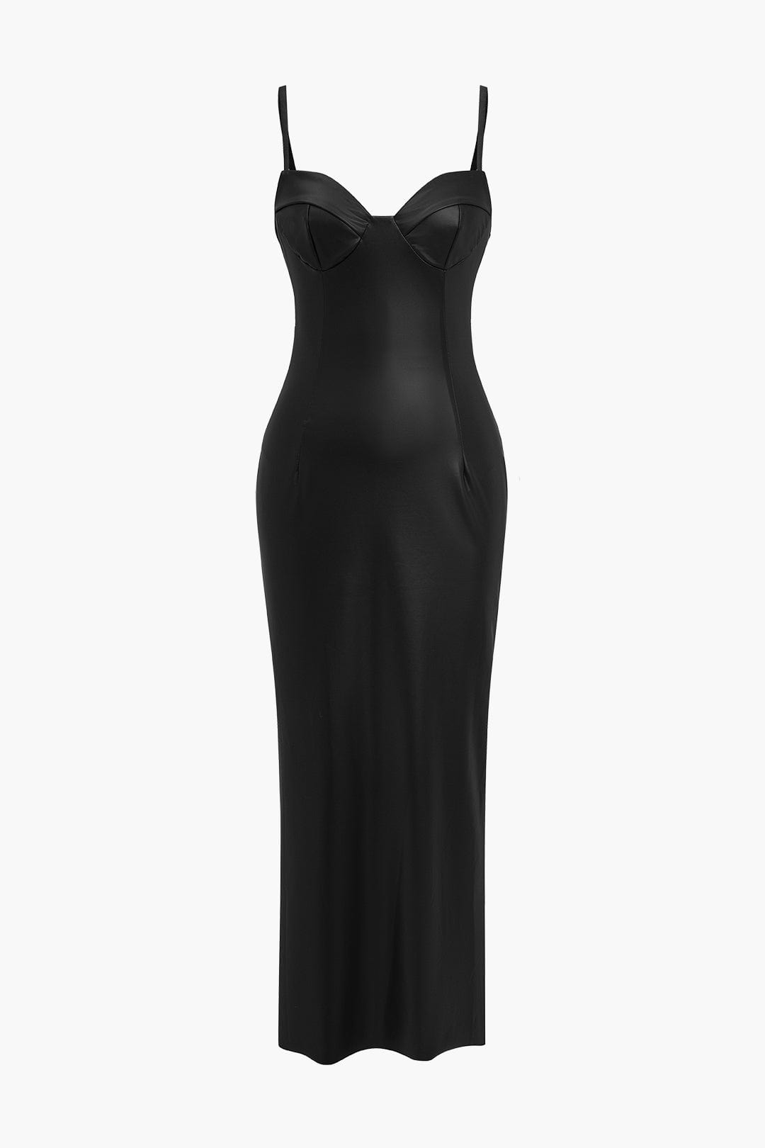 Women’s Faux Leather Bodycon Maxi Dress – Strappy Evening Gown