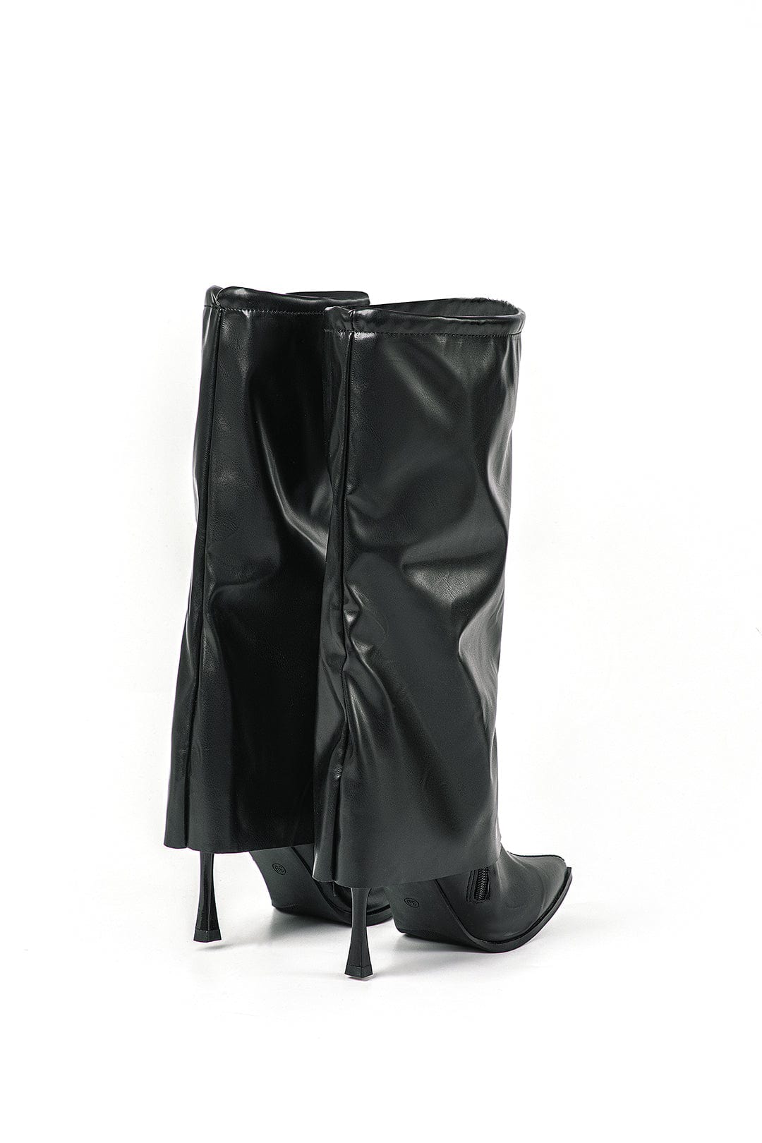 Women’s Black Leather Knee-High Boots – Pointed Toe with Stiletto Heel
