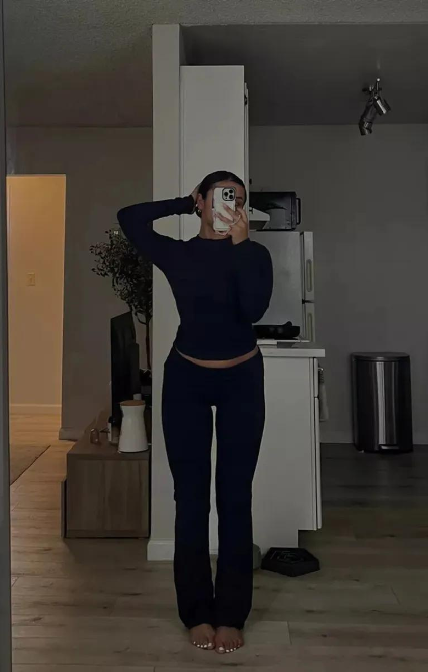 Women’s Grey Two-Piece Lounge Set – Short Sleeve Top and Flared Pants