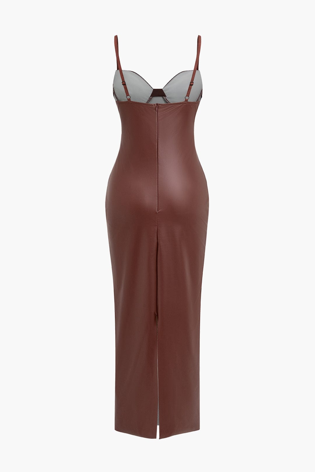 Women’s Faux Leather Bodycon Maxi Dress – Strappy Evening Gown